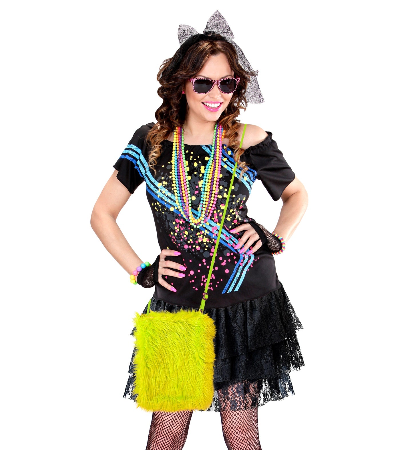 Neon Yellow Plush Handbag 80's costume accessory