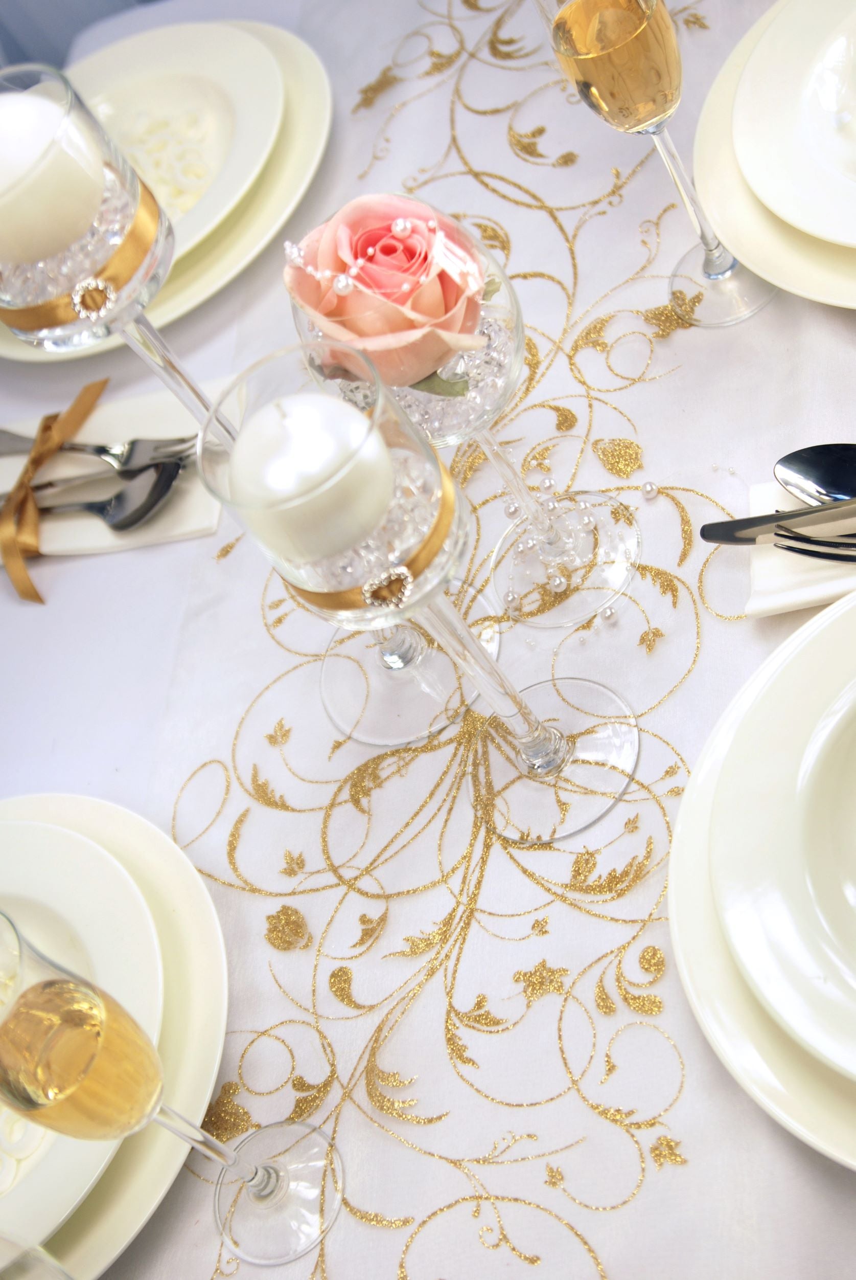 Organza Cream Gold Table Runner