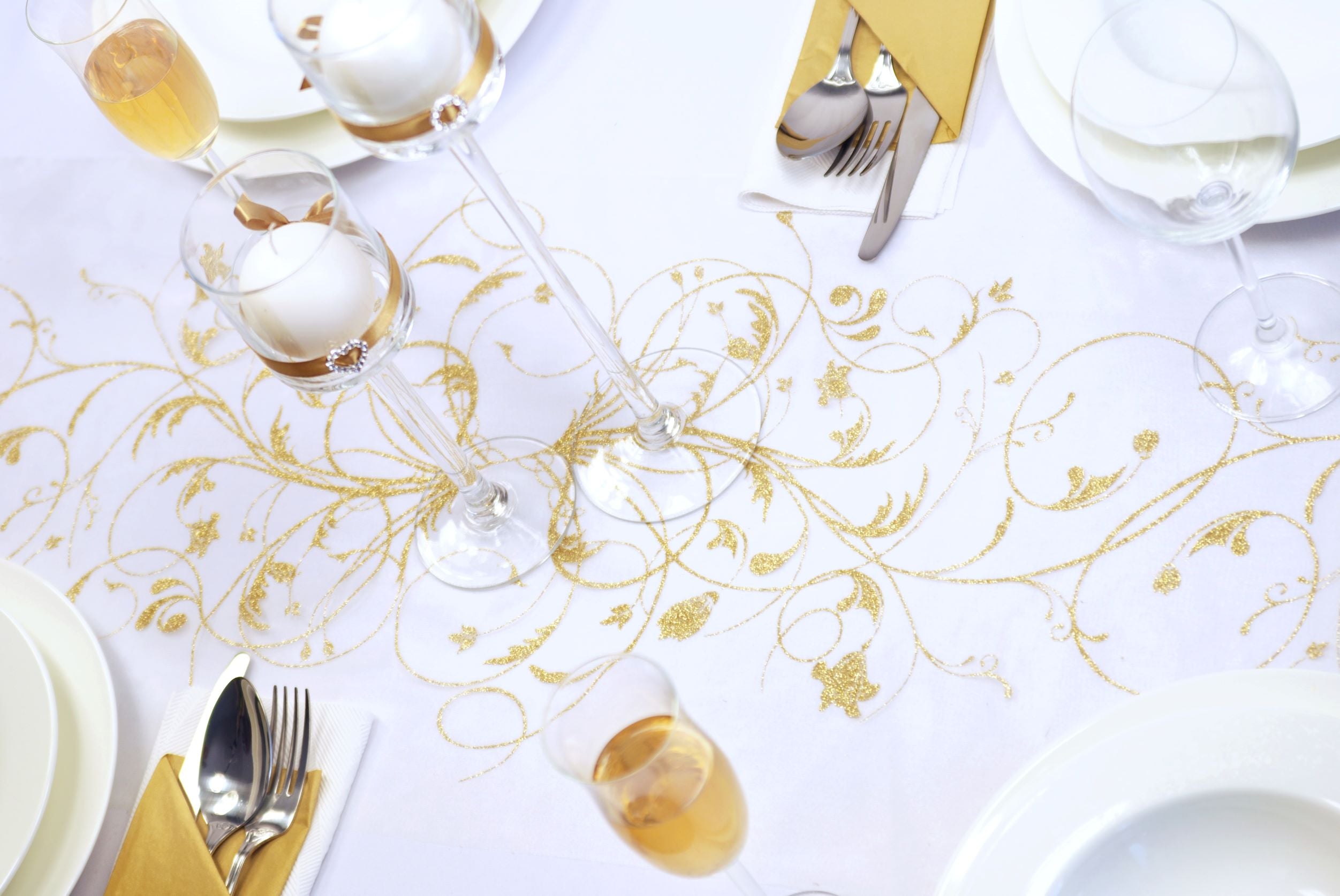 Organza Gold and Cream Table Runner