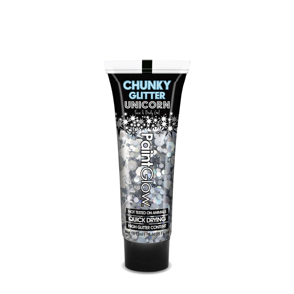Feel the need to top up your glitter look on the move? PaintGlow Disco Fever Chunky Unicorn face and body glitter gels come in a handy 13ml tube that's small enough to hide in any handbag but big enough to make any statement.