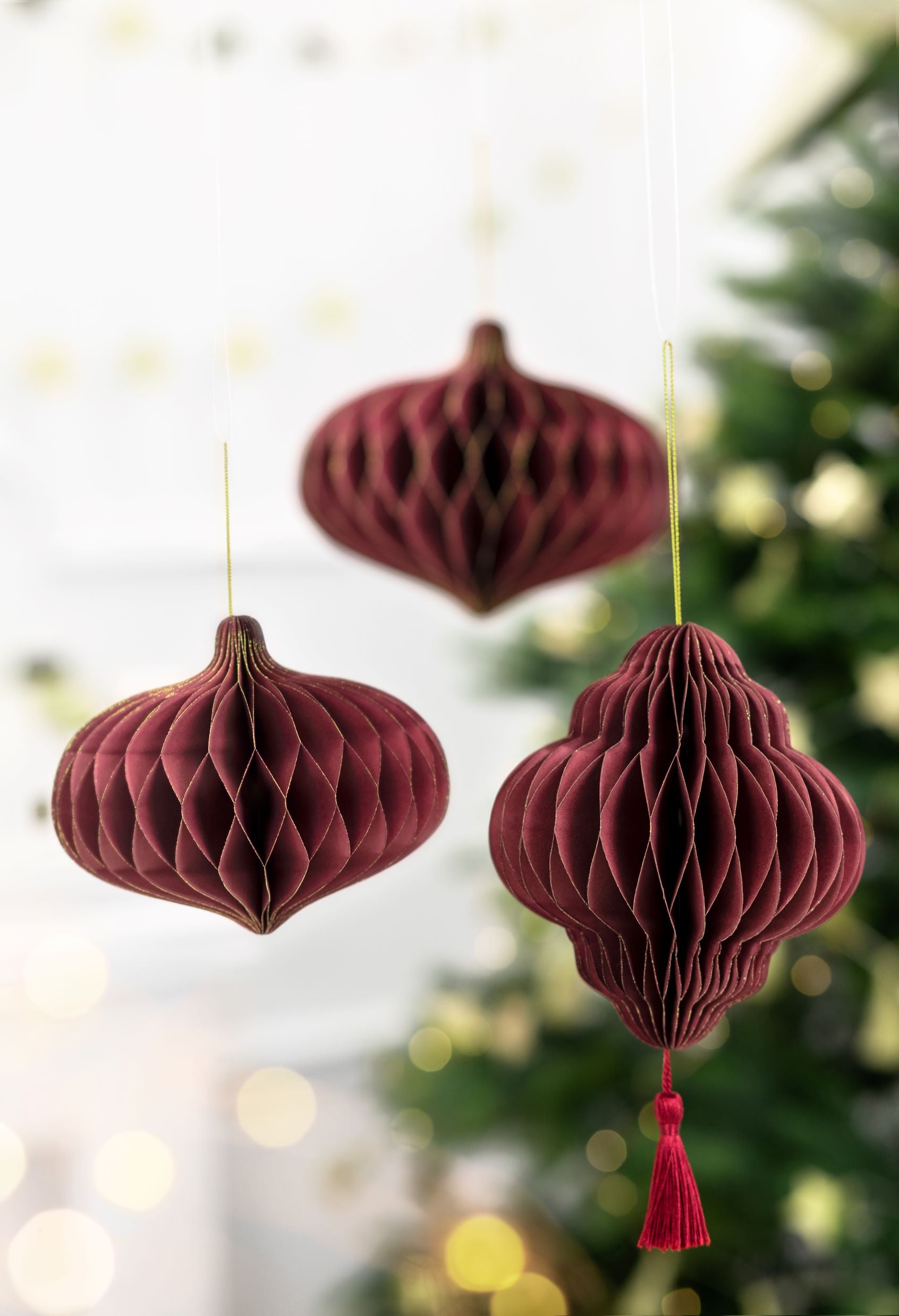 Paper Honeycomb Ornament Lantern Deep Red christmas decoration