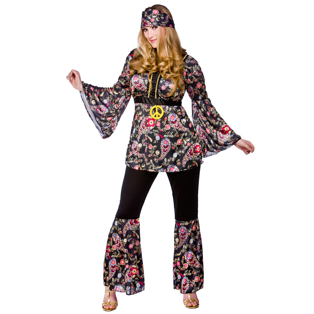 1960's Peace Lovin Hippie 1960 fancy dress costume plus size.