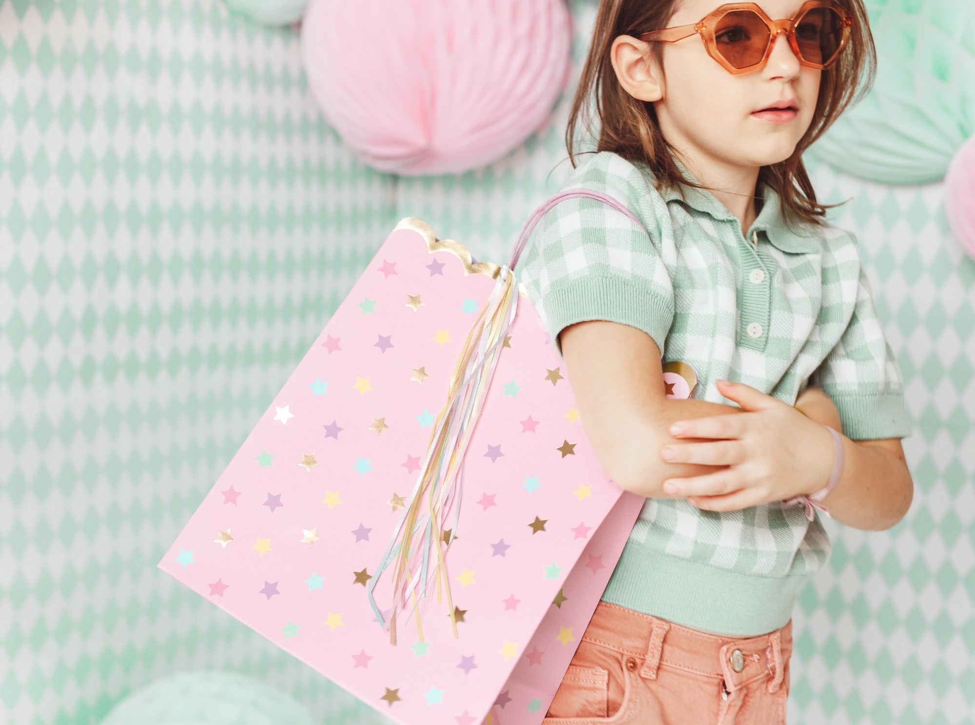 Pink Gift Bag with colourful Stars