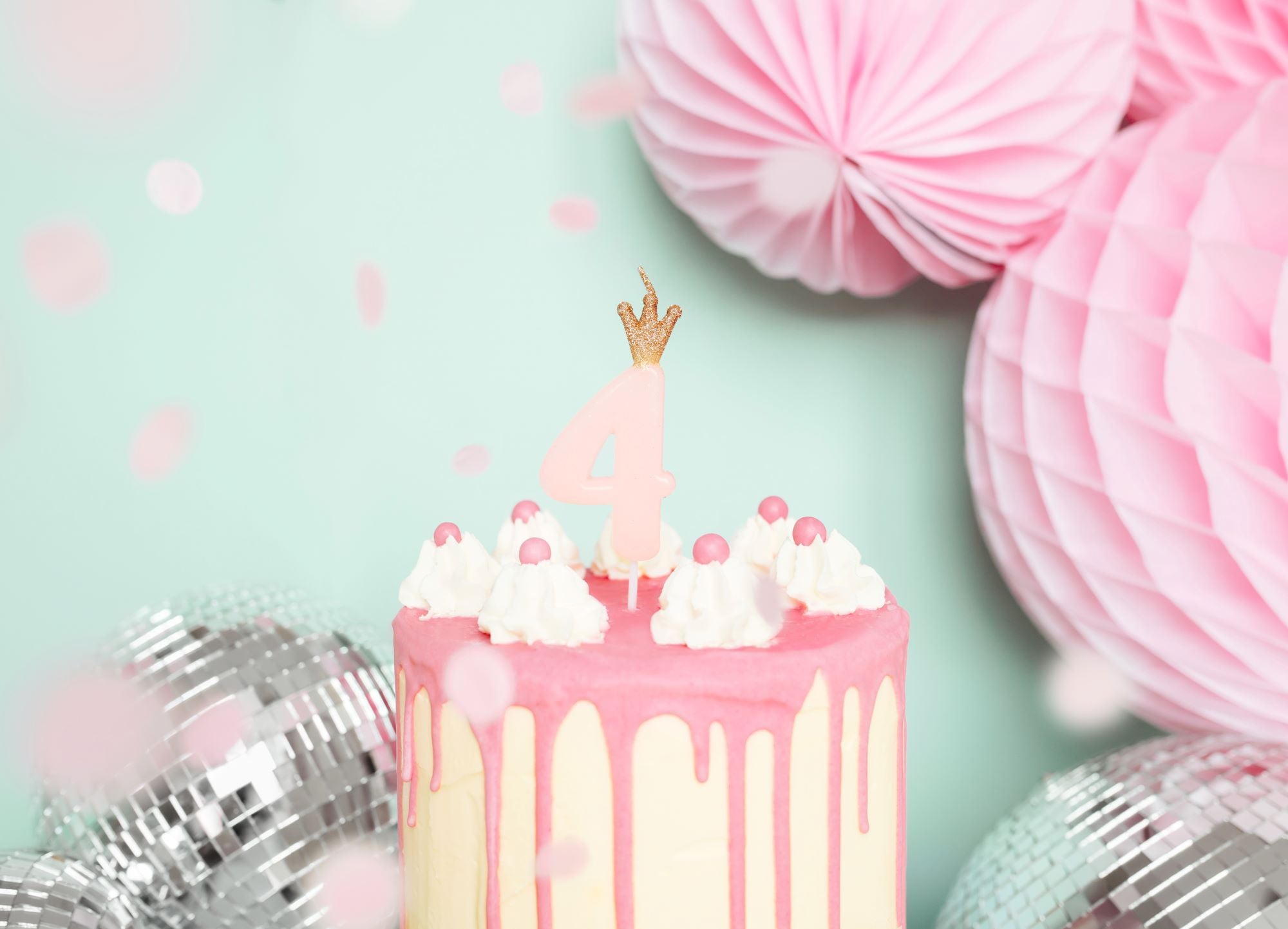 Pink Number 4 Birthday Candle with Crown