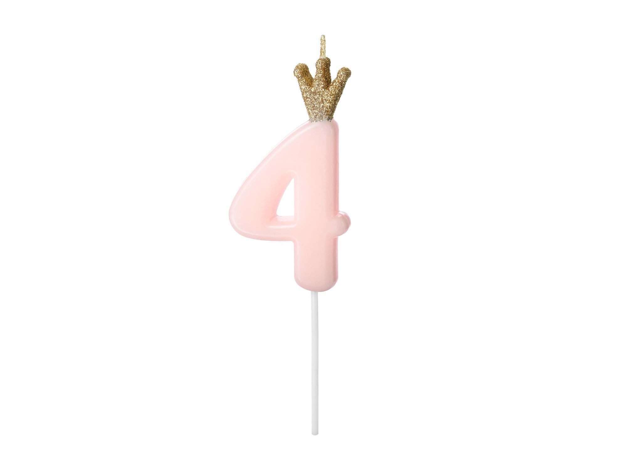 Pink Number 4 Birthday Candle with Crown