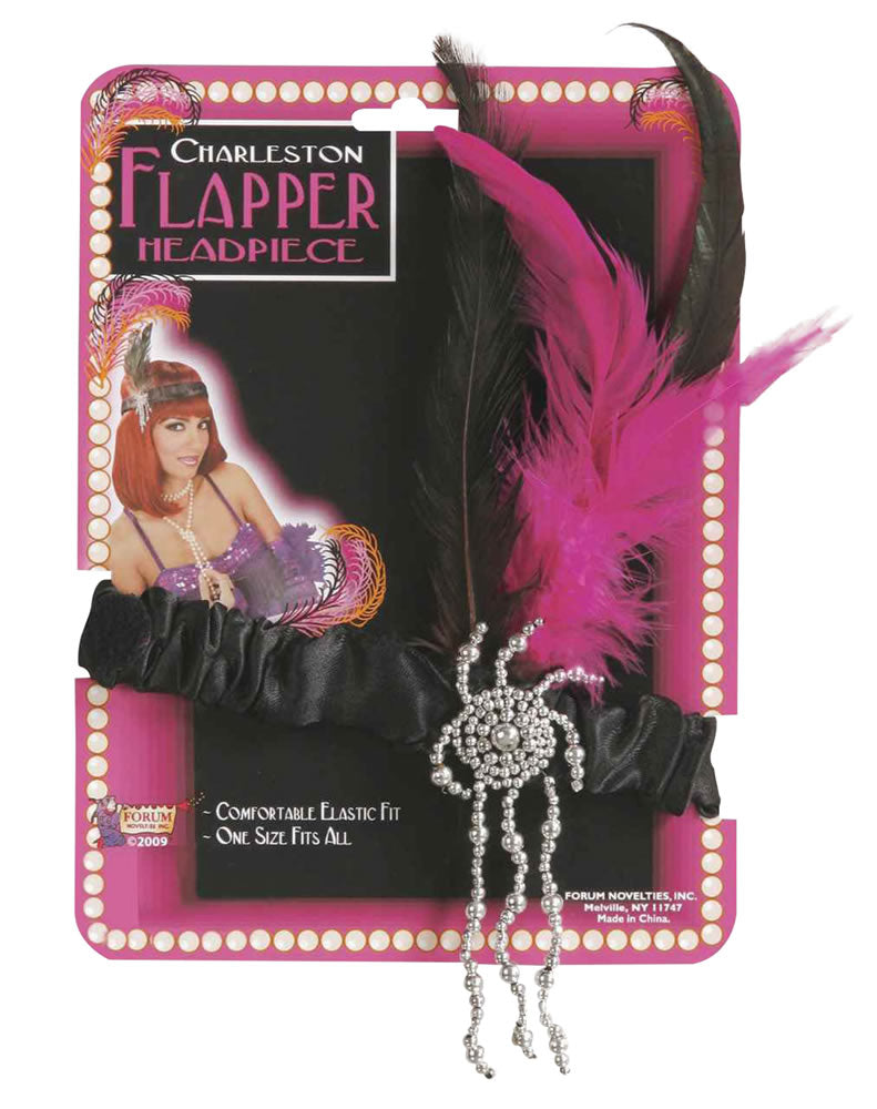 1920s Flapper Charleston Headband Black & Pink