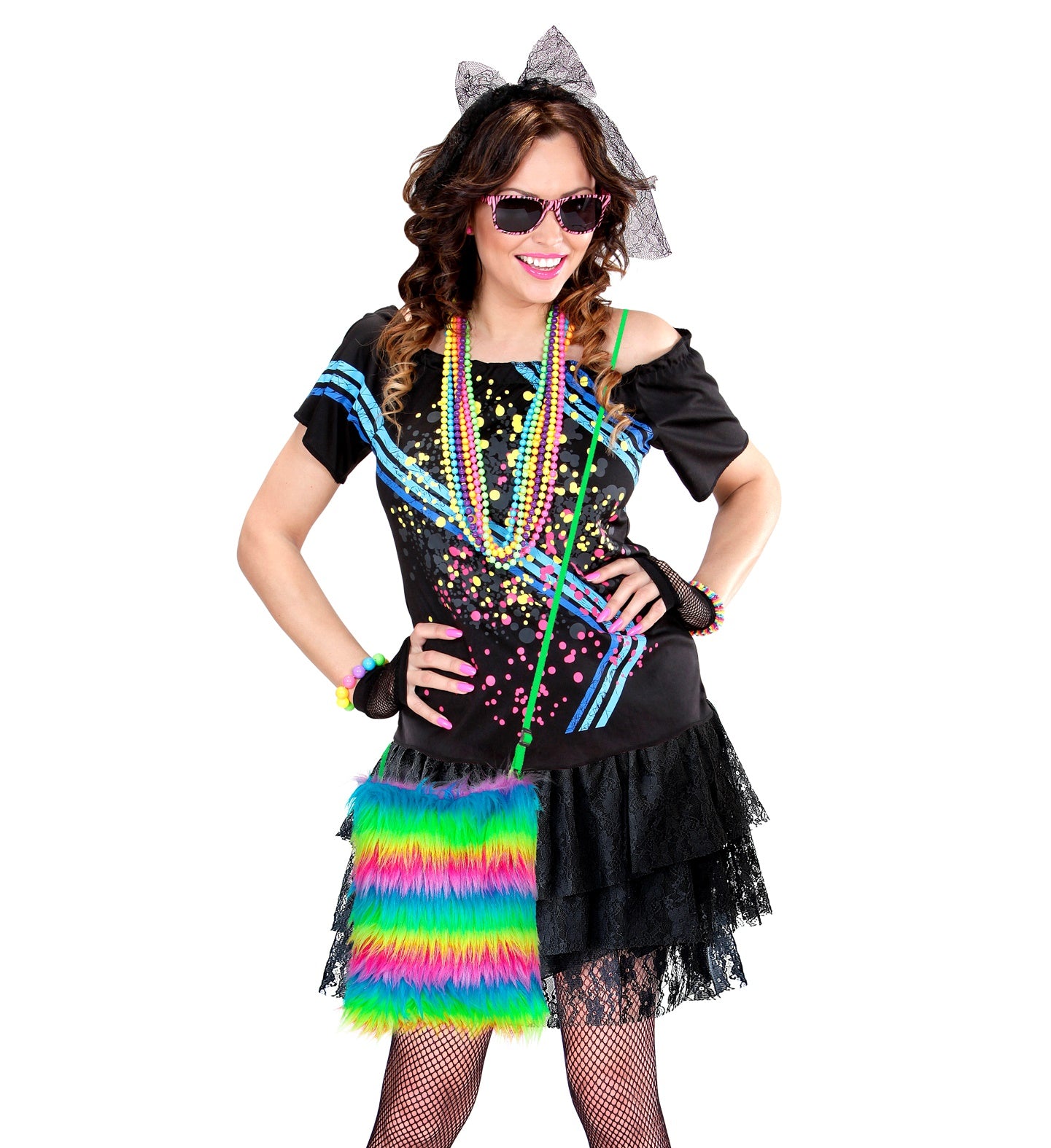 Neon Rainbow Plush Handbag 1980's costume accessory