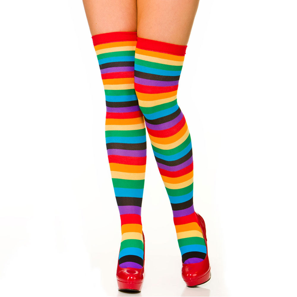 Rainbow Striped Knee High Clown Socks