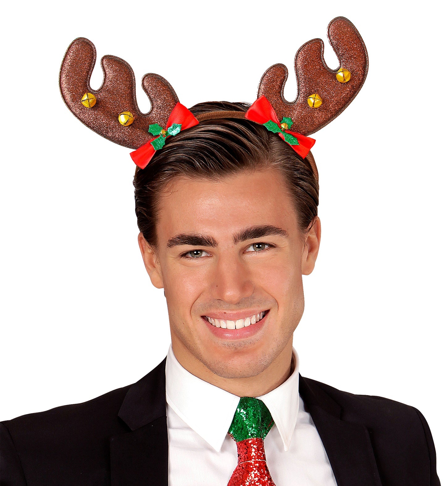 Reindeer Antlers With Red Bows and Jingle Bells