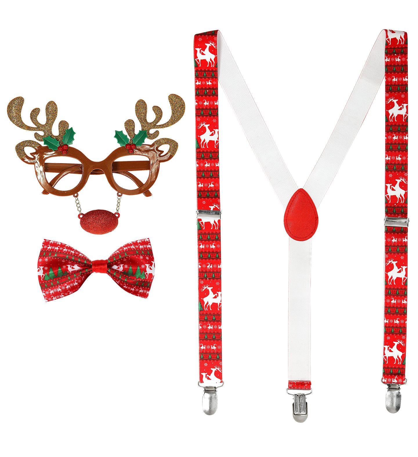 Rudolf Reindeer Christmas Party Set glasses braces bowtie