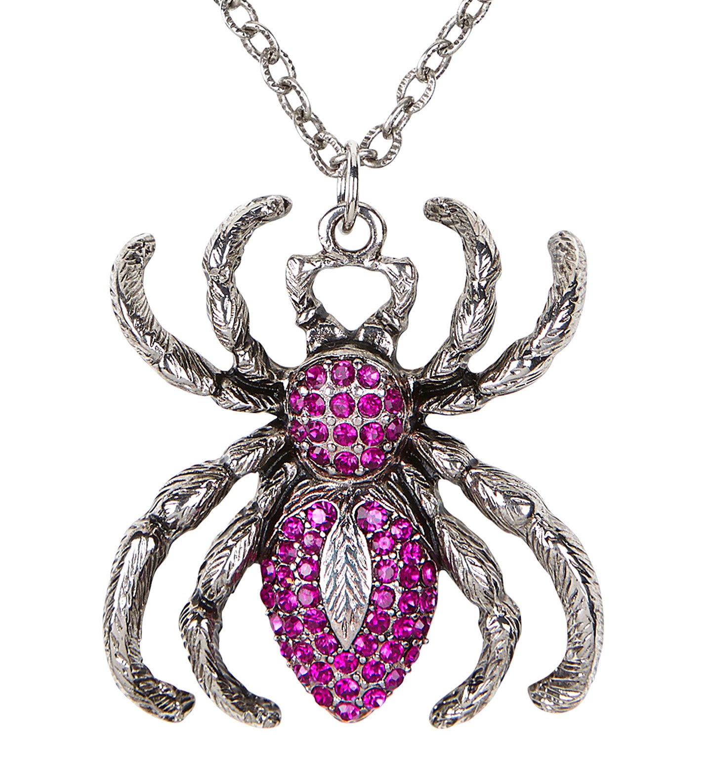 Silver Spider Necklace with Purple Back