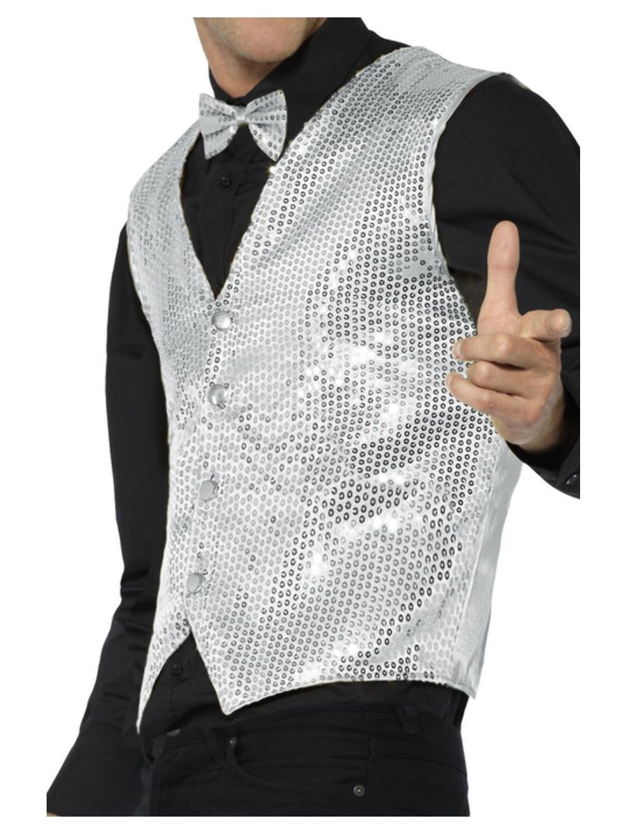 Silver Sequin Waistcoat side