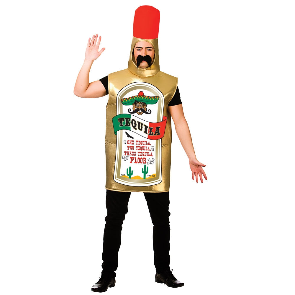 Tequila Bottle Adult Costume includes a one piece foam Tequila Bottle body suit.