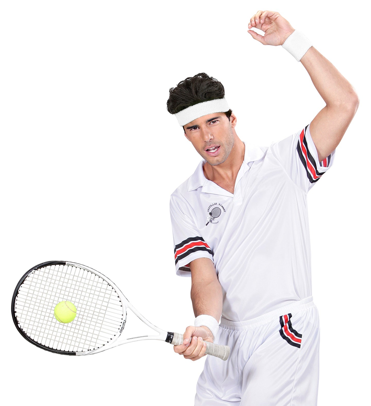 White 80's Sweatband and Wristbands set for tennis costume