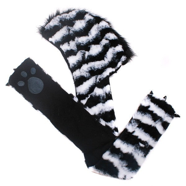 Zebra Plush Hat With Paw Scarf side.