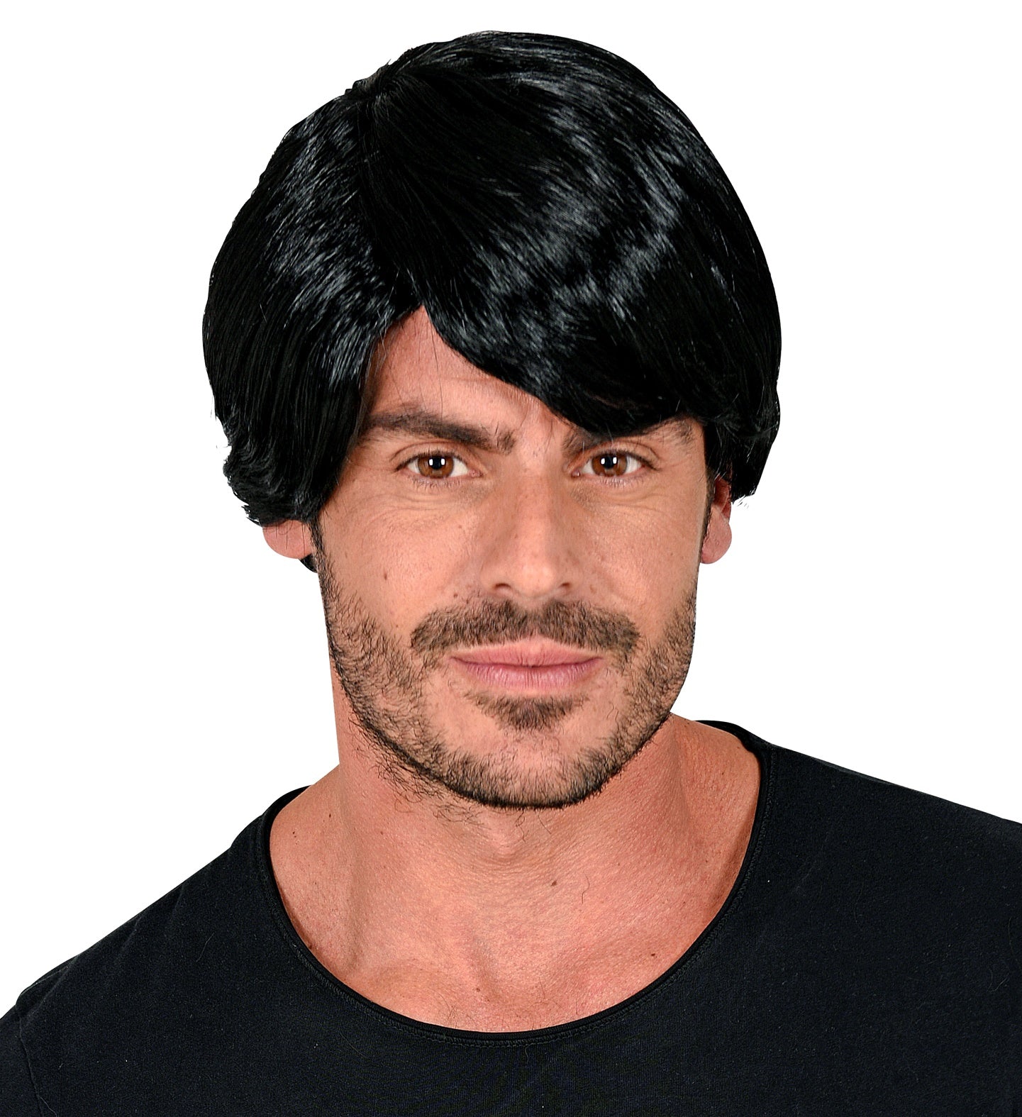 men's short black wig with side parting