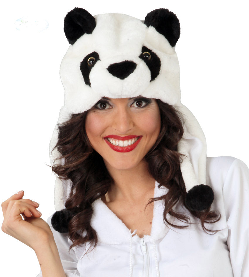 Woman wearing funny panda Animal hat