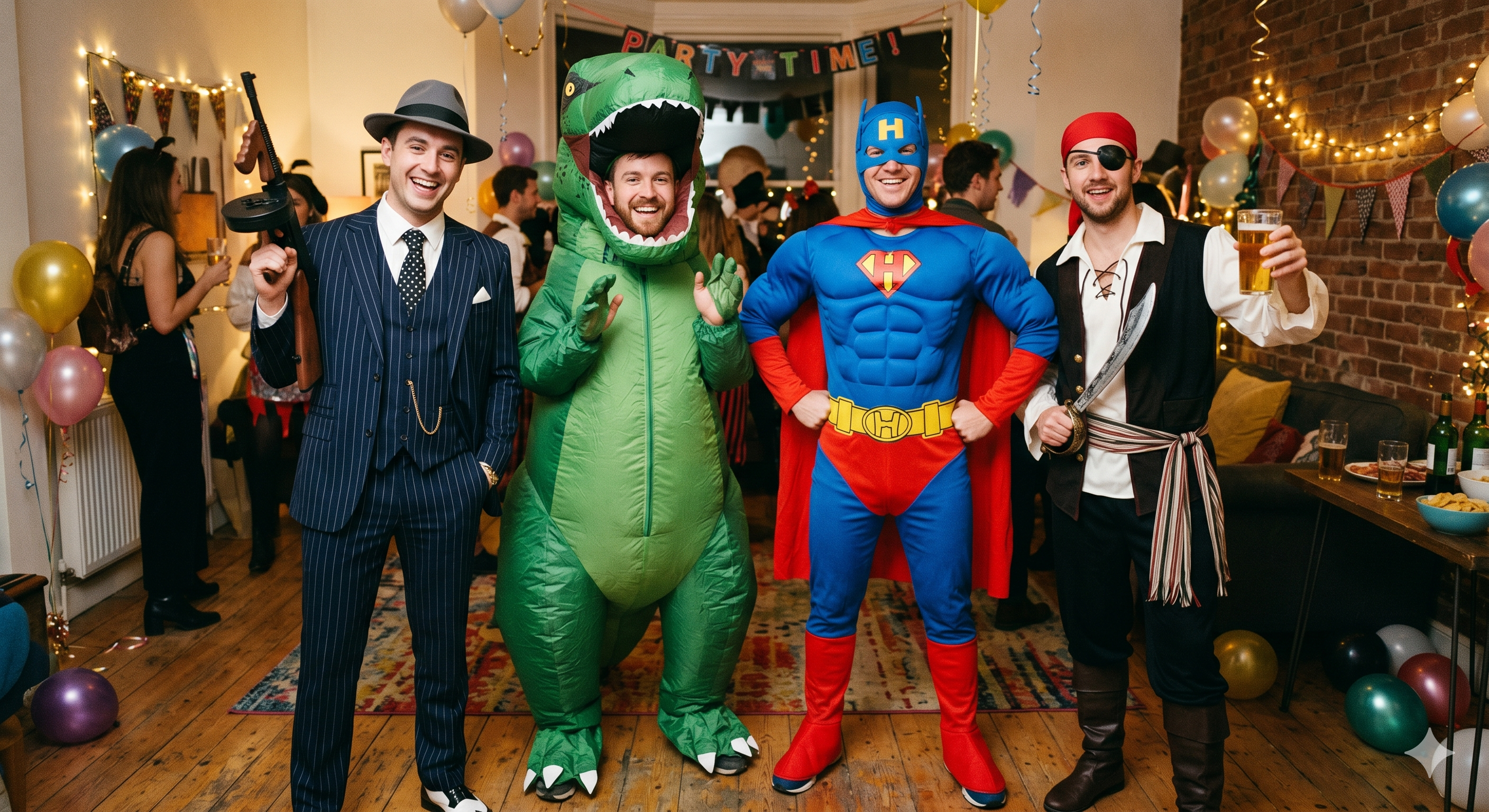 men dressed in fancy dress costumes