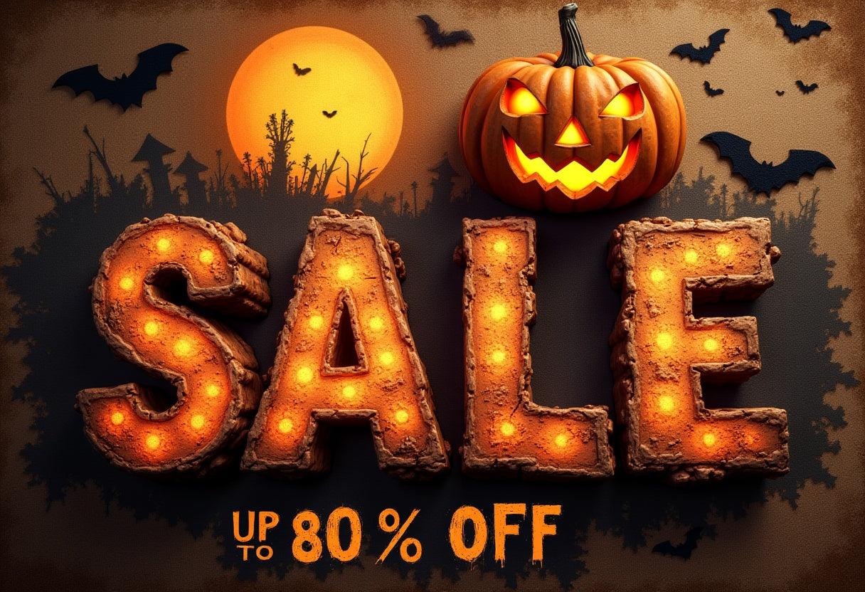 Banner with the words Up to 80% Off Halloween Costumes