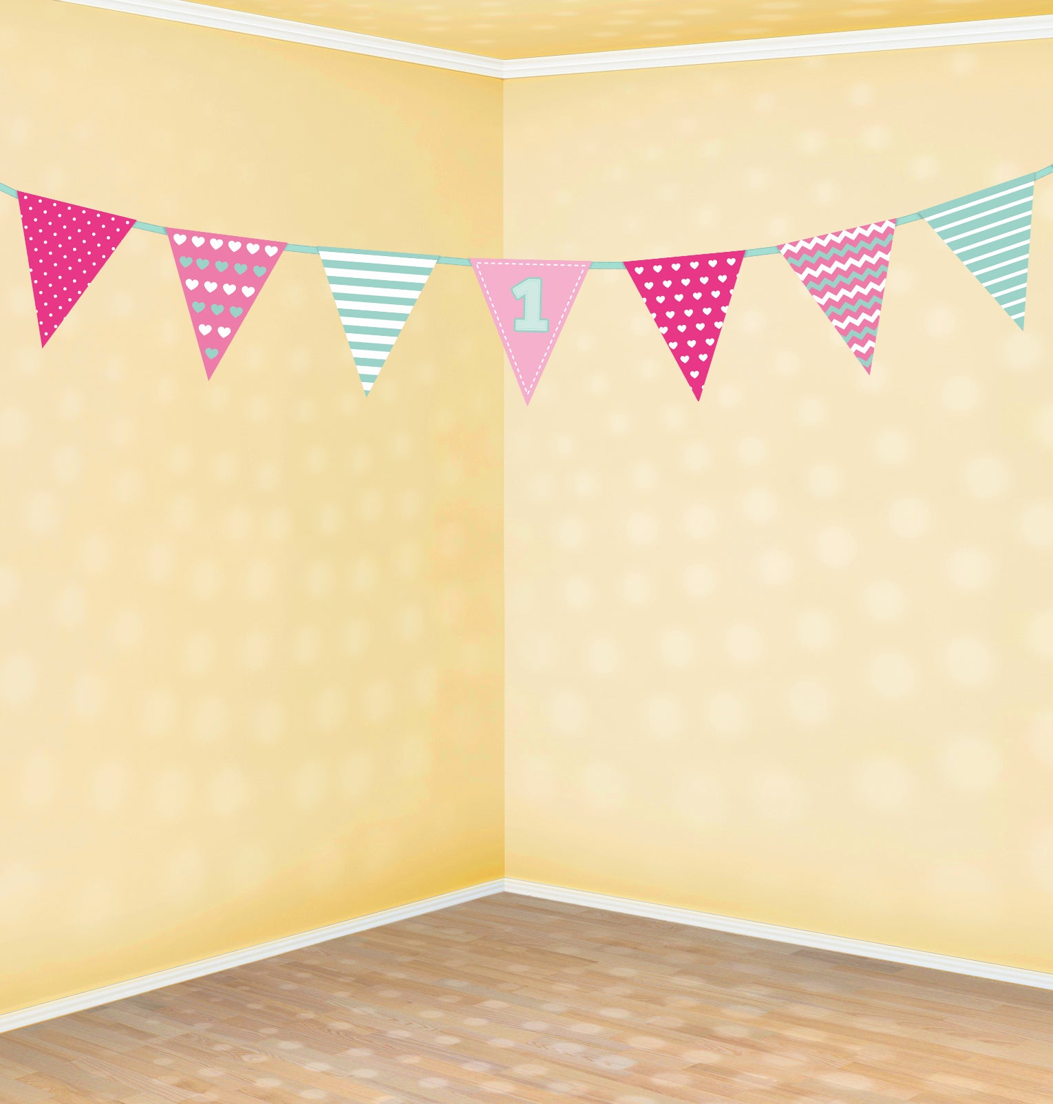 1st Birthday Bunting Pink party decorations