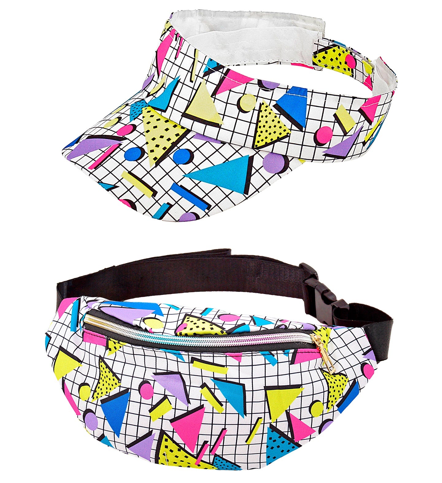 80's Funky White Fashion Visor & Bum Bag