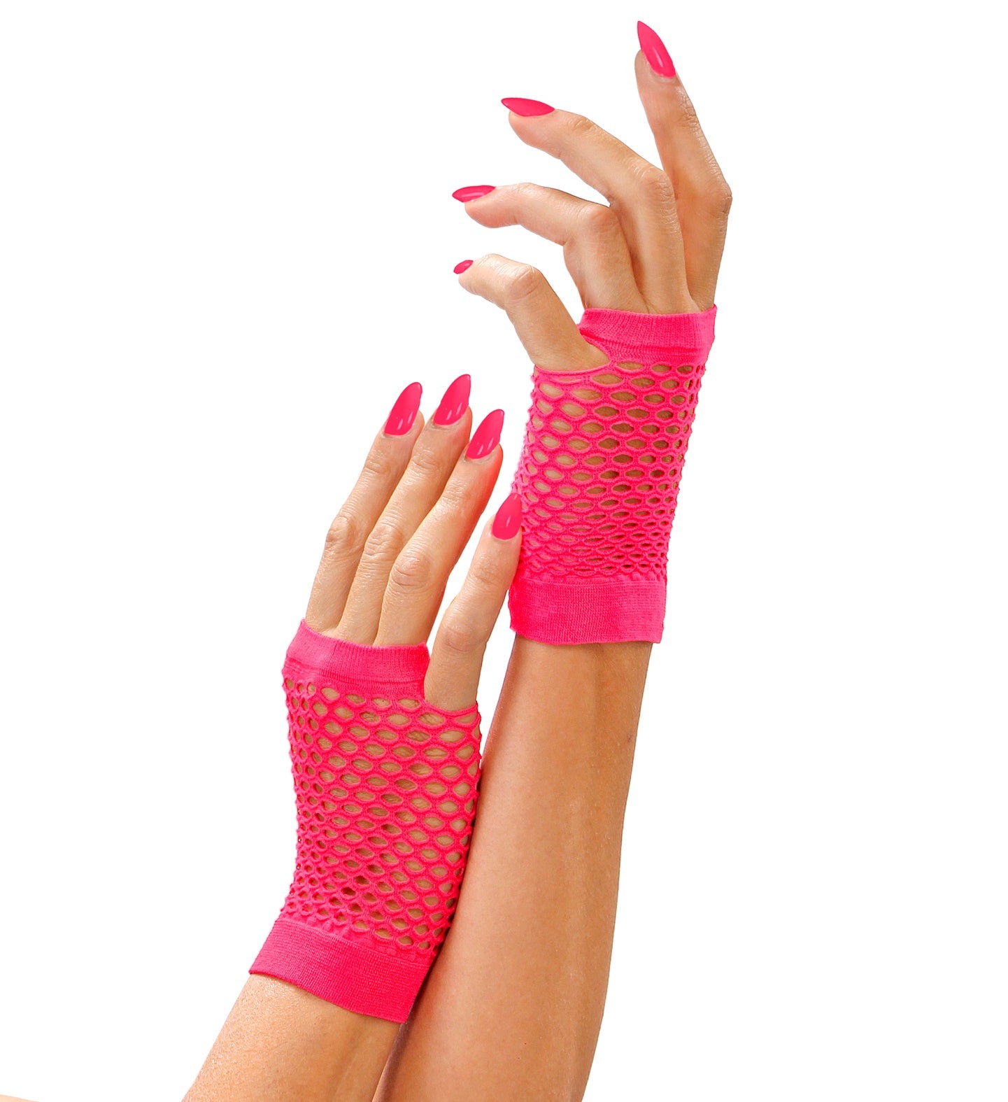 80's Neon Pink Fingerless Fishnet Gloves