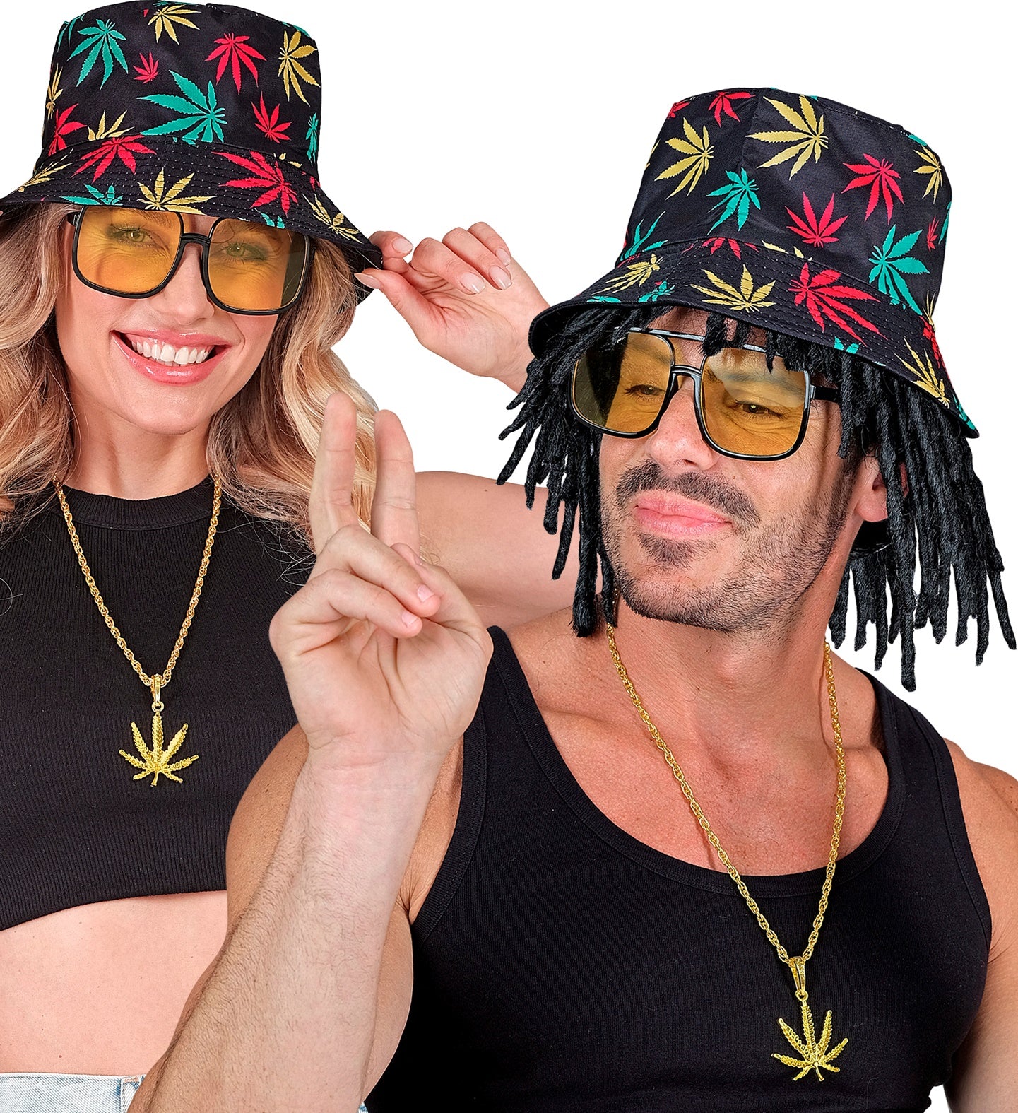 90's Hip Hop Fashion Costume Kit Ganja bucket hat, glasses, necklace