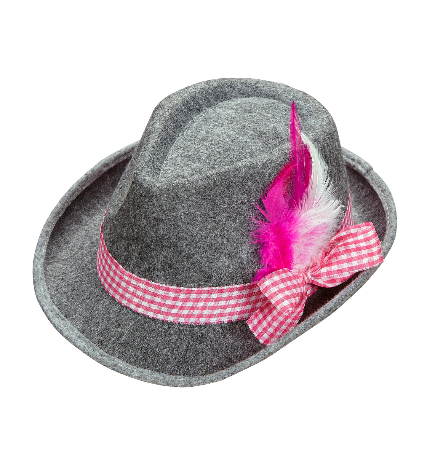 Bavarian Fedora Hat with Feathers & Pink Hatband