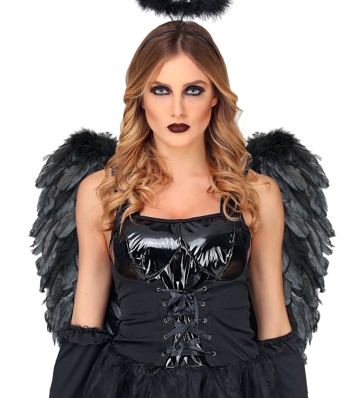 Black Foldable Feather Wings fallen angel costume accessory