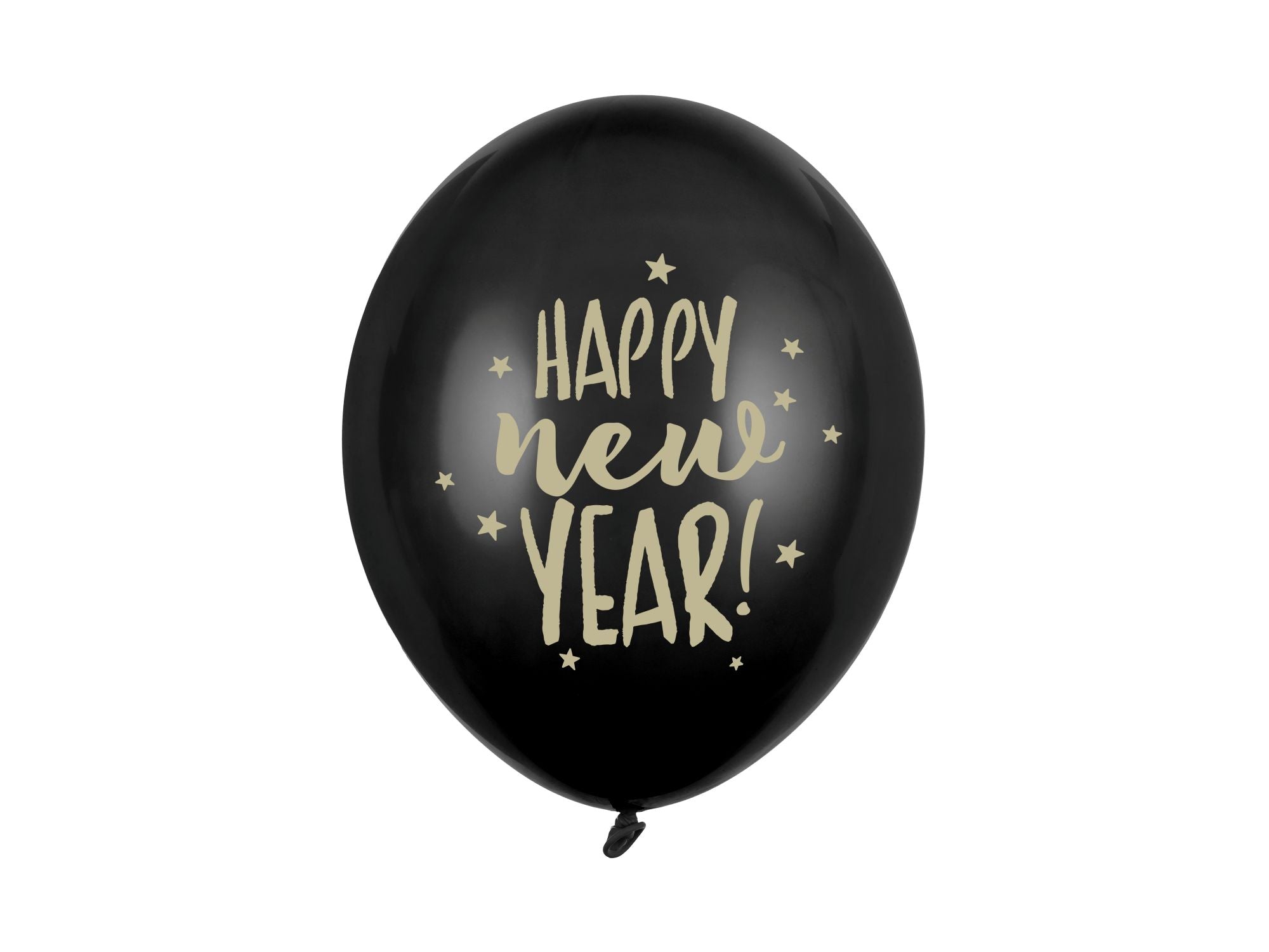 Pastel black New Year's Eve balloon with double-sided gold Happy New Year and star print.