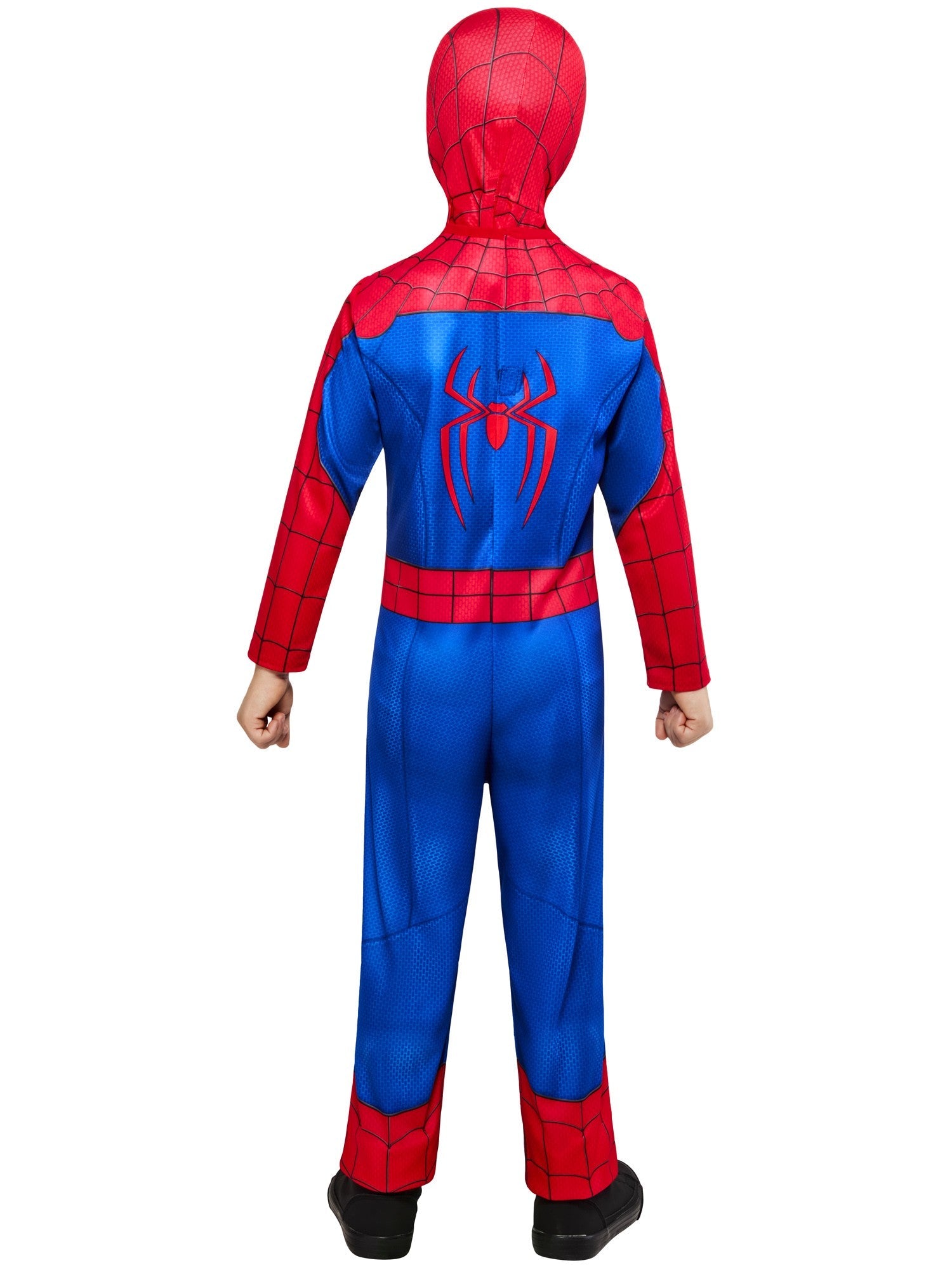 Back view of the kids' Spider-Man Brand New Day costume, showing the classic red and blue jersey suit with a large red spider logo on the back.