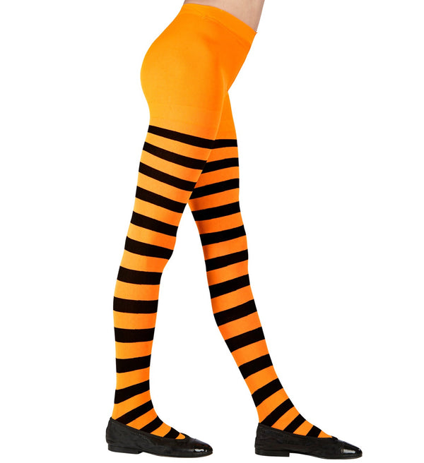 Children's Orange and Black Striped Tights