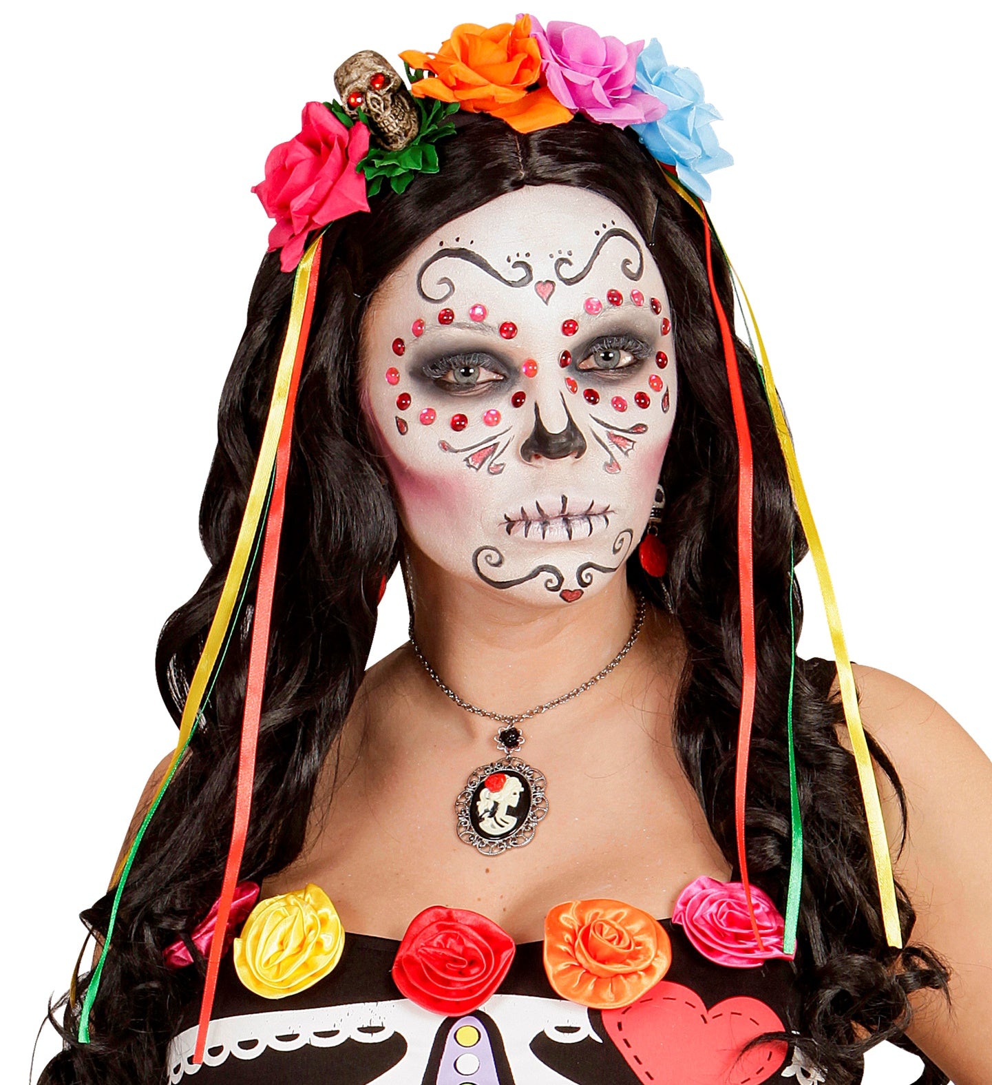 Day of the Dead Coloured Roses Catrina Headpiece