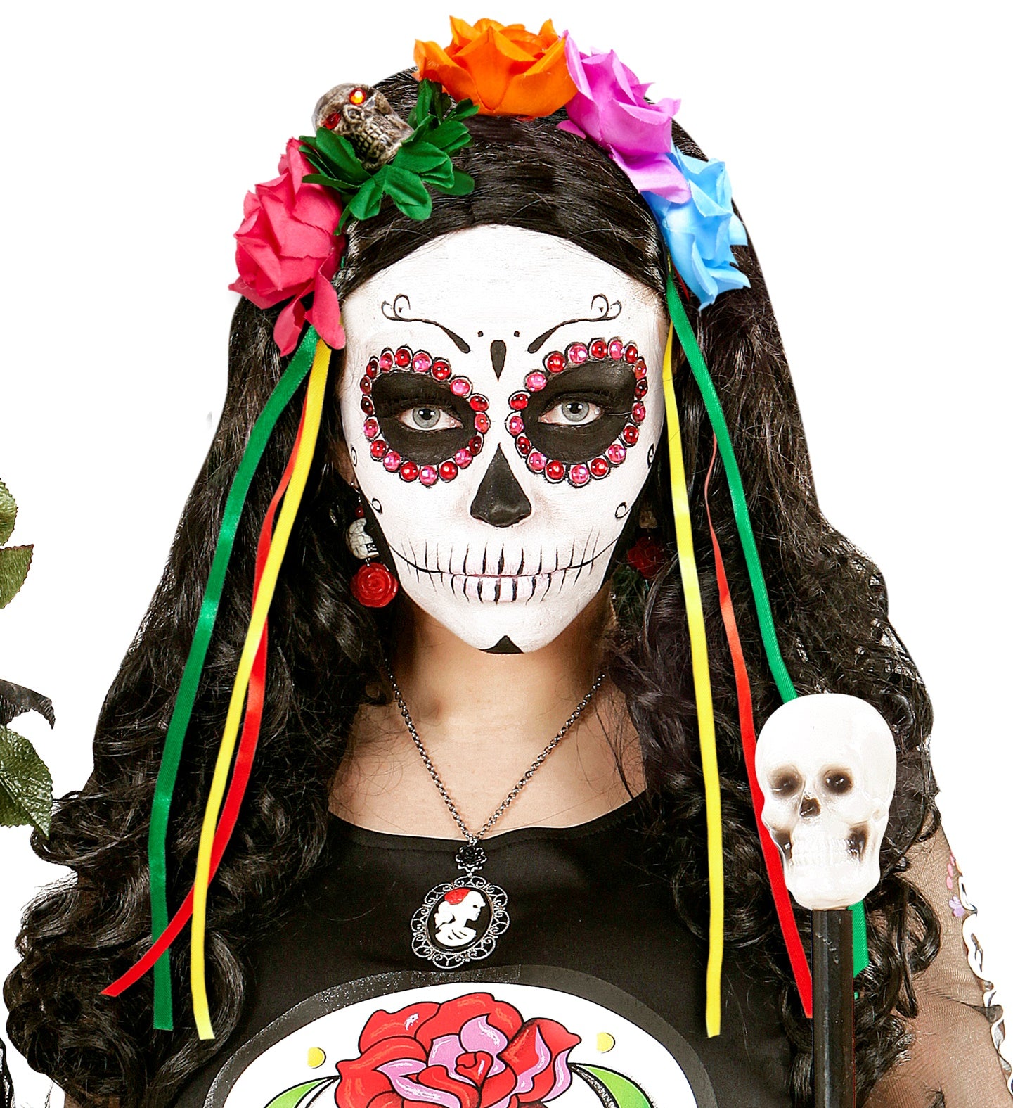 Coloured Roses Catrina Sugar Skull Headpiece