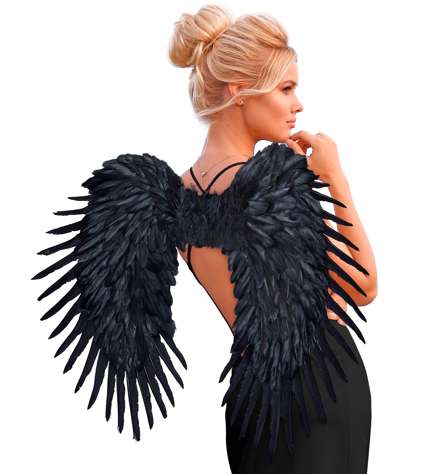 Deluxe Large Black Feather Wings 80 X 60cm
