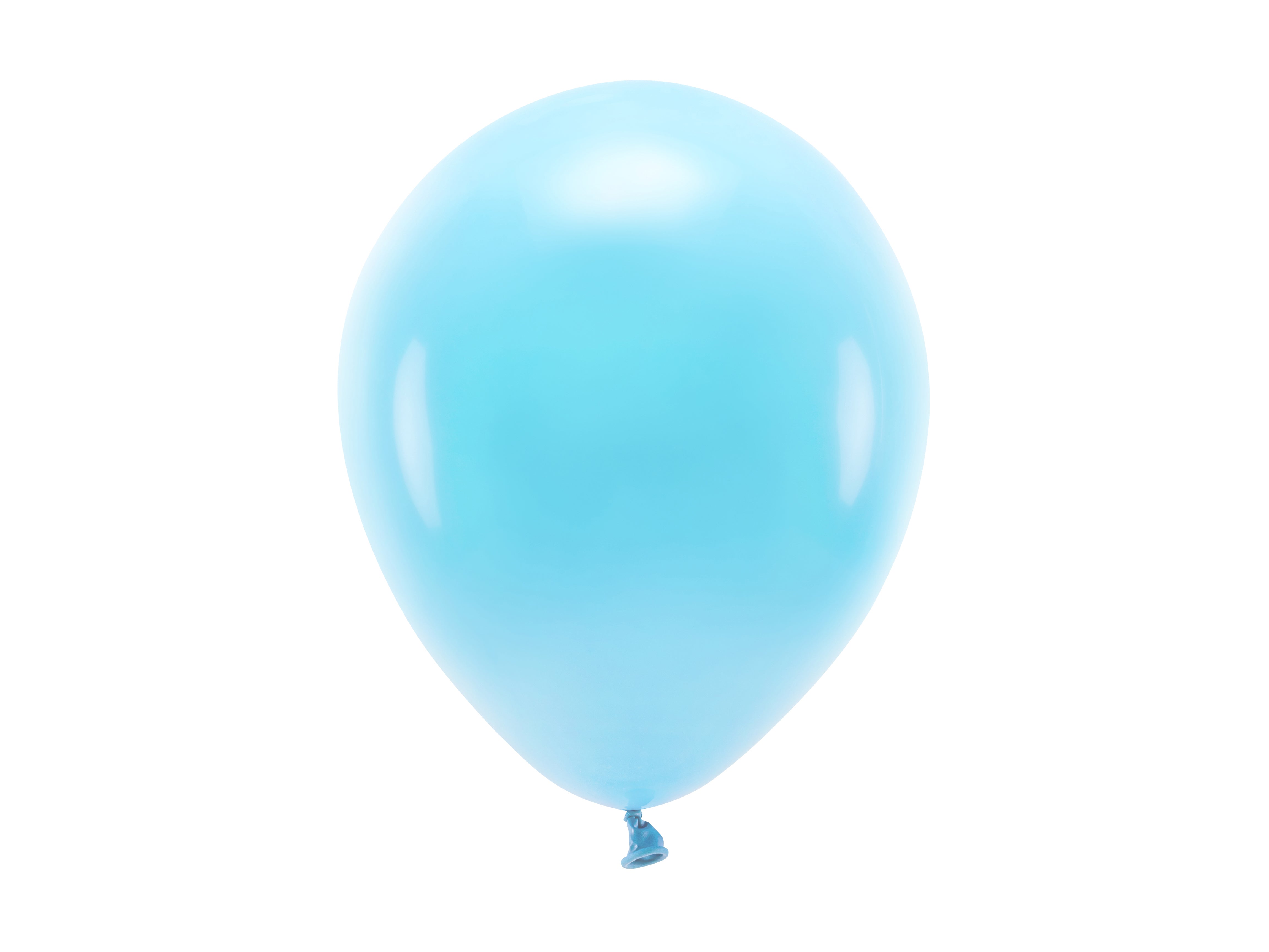A single, inflated pastel light blue latex balloon with a smooth, matte finish, isolated on a white background.