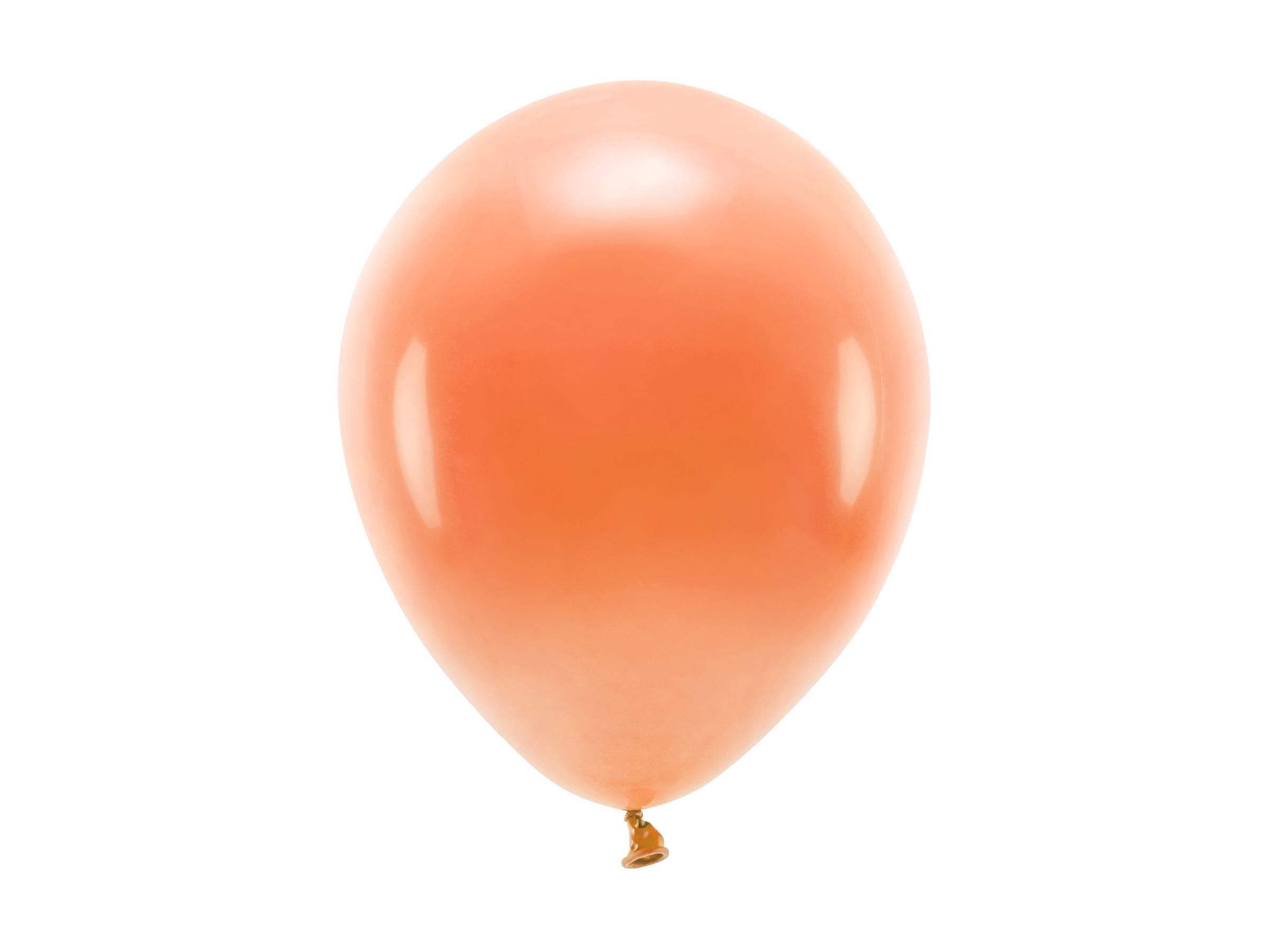 A single, inflated pastel orange latex balloon with a smooth, shiny surface, isolated on a white background.