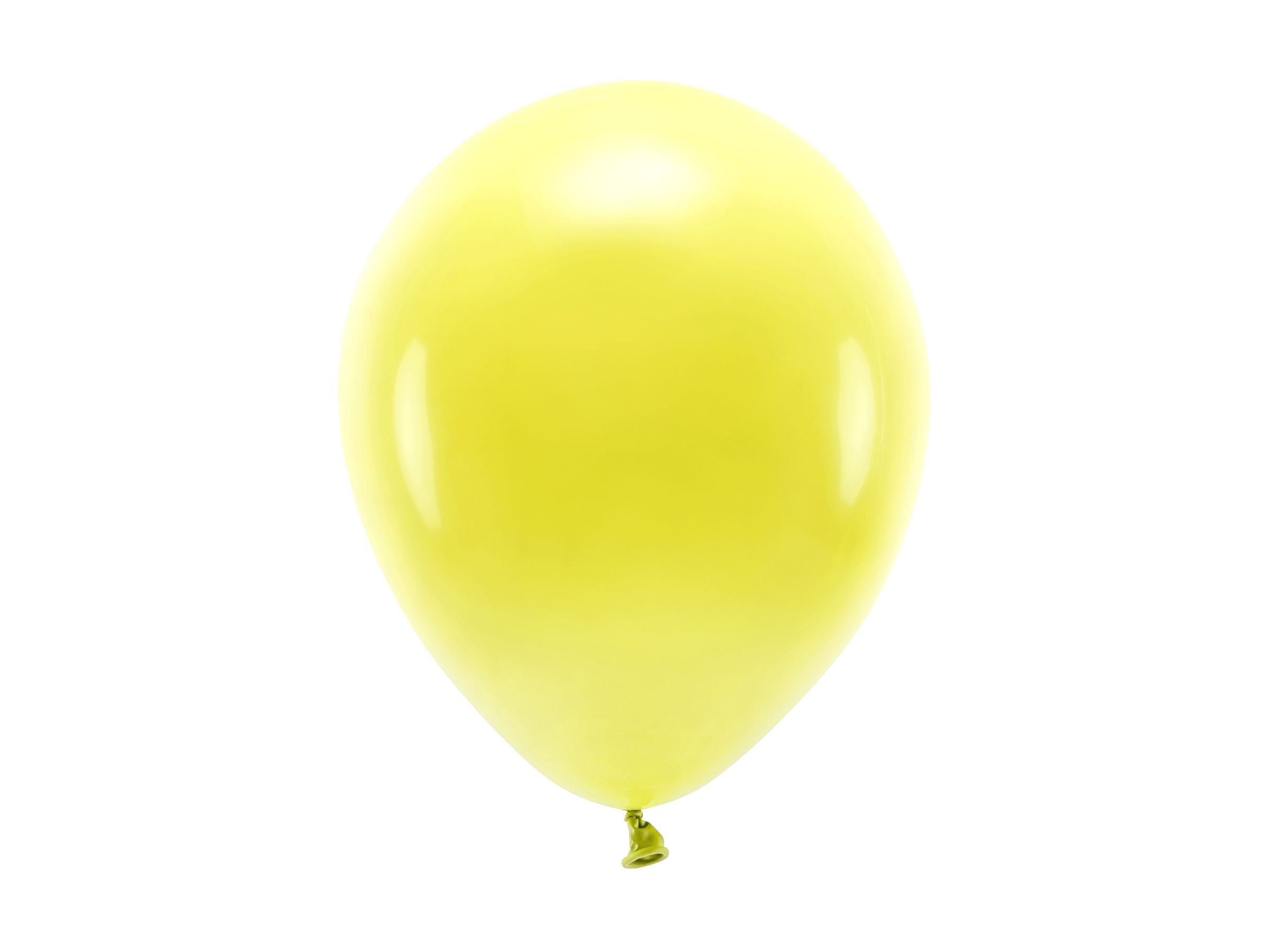 A single, inflated pastel yellow latex balloon with a smooth, matte finish, isolated on a white background.