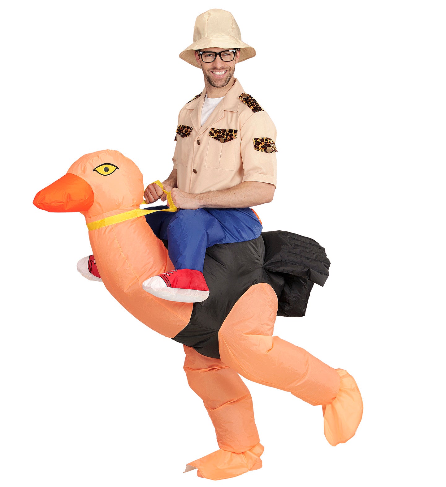 Explorer on Inflatable Ostrich fancy dress outfit