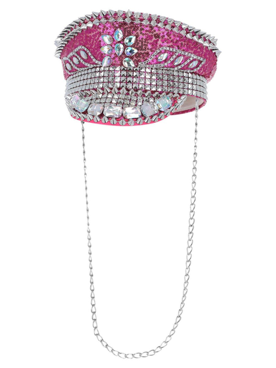 Fever Deluxe Sequin Studded Captains Hat Pink