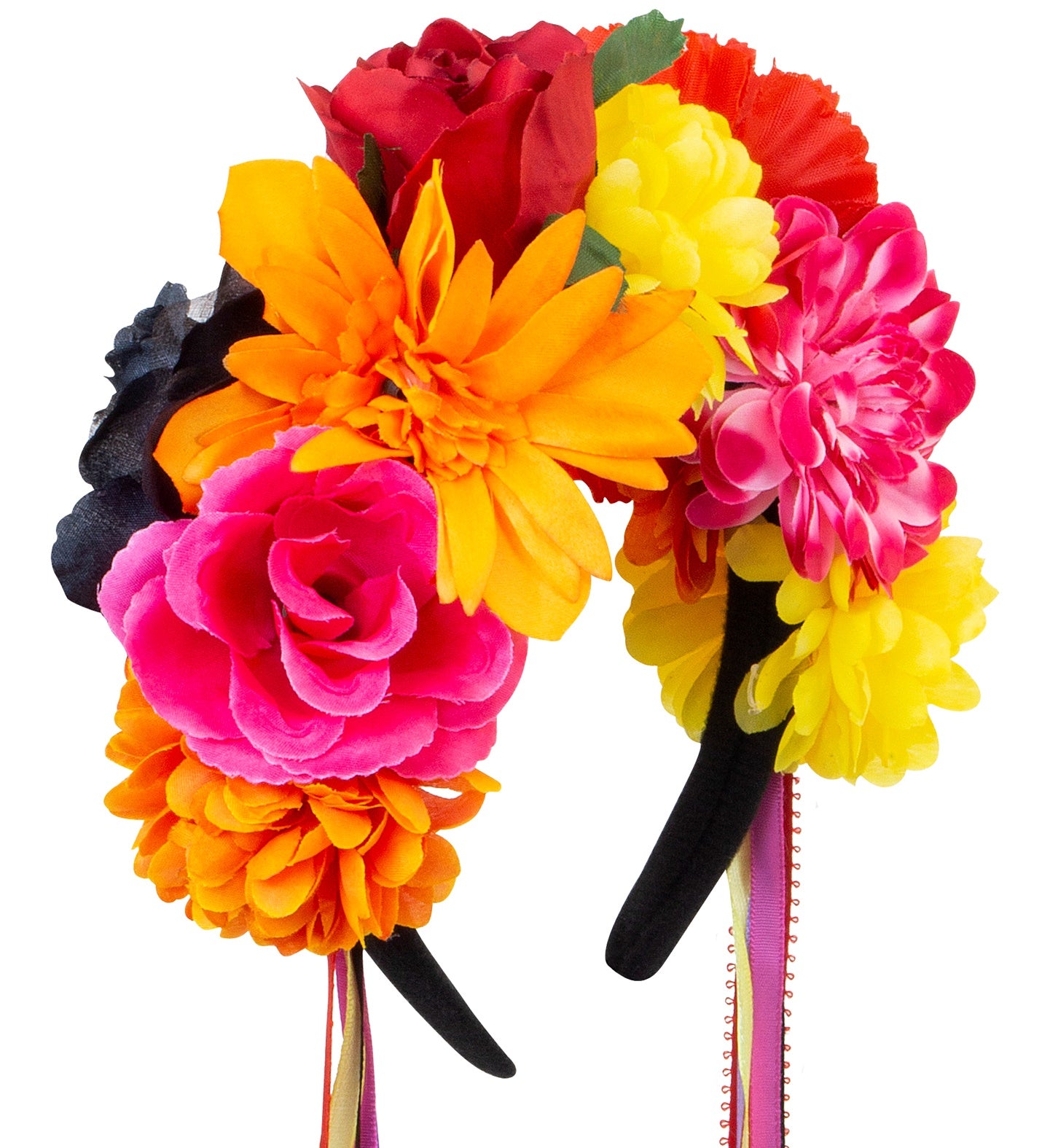Flower Headband with Multicoloured Ribbons