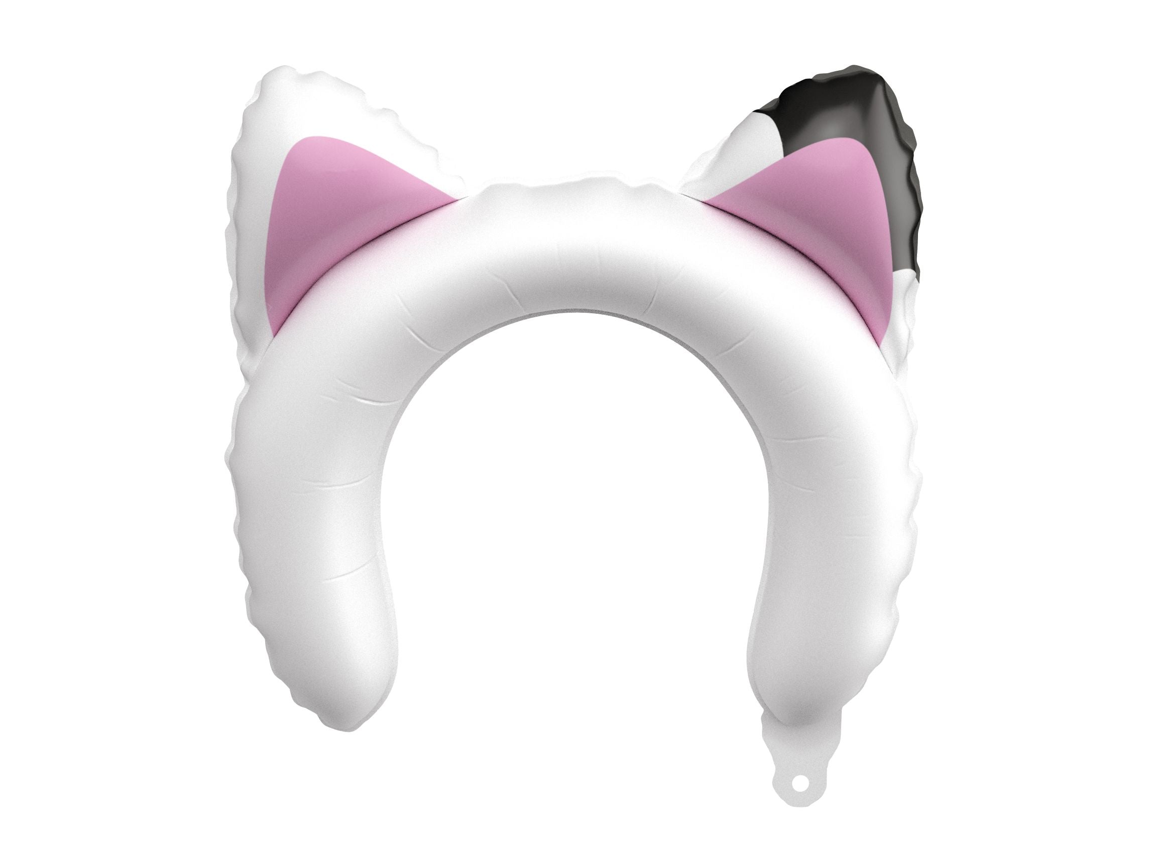 Individual Gabby's Dollhouse cat ear foil balloon headband in white and pink with a black patch.