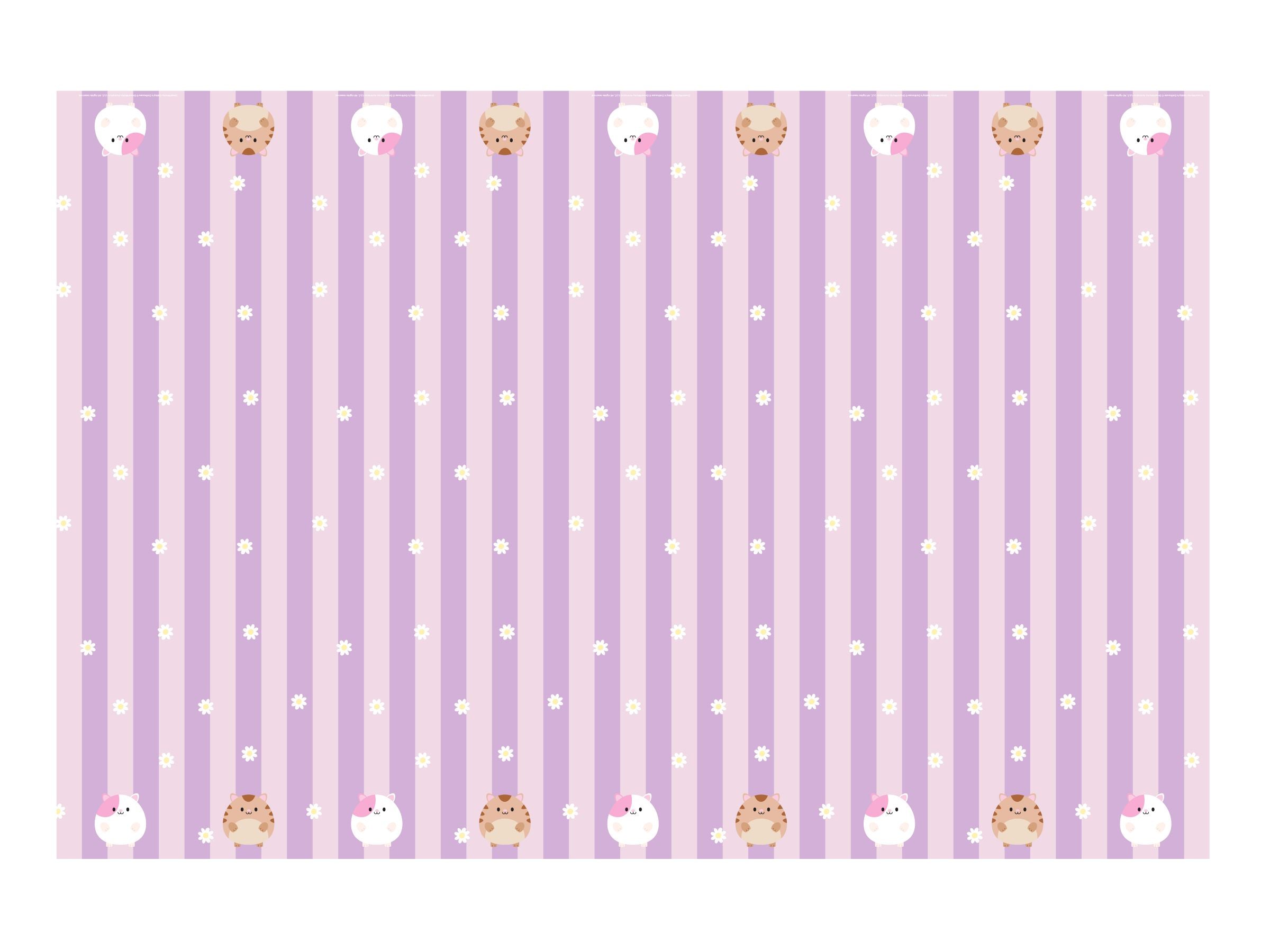 Large paper tablecloth with purple and white stripes and character prints from Gabby's Dollhouse.