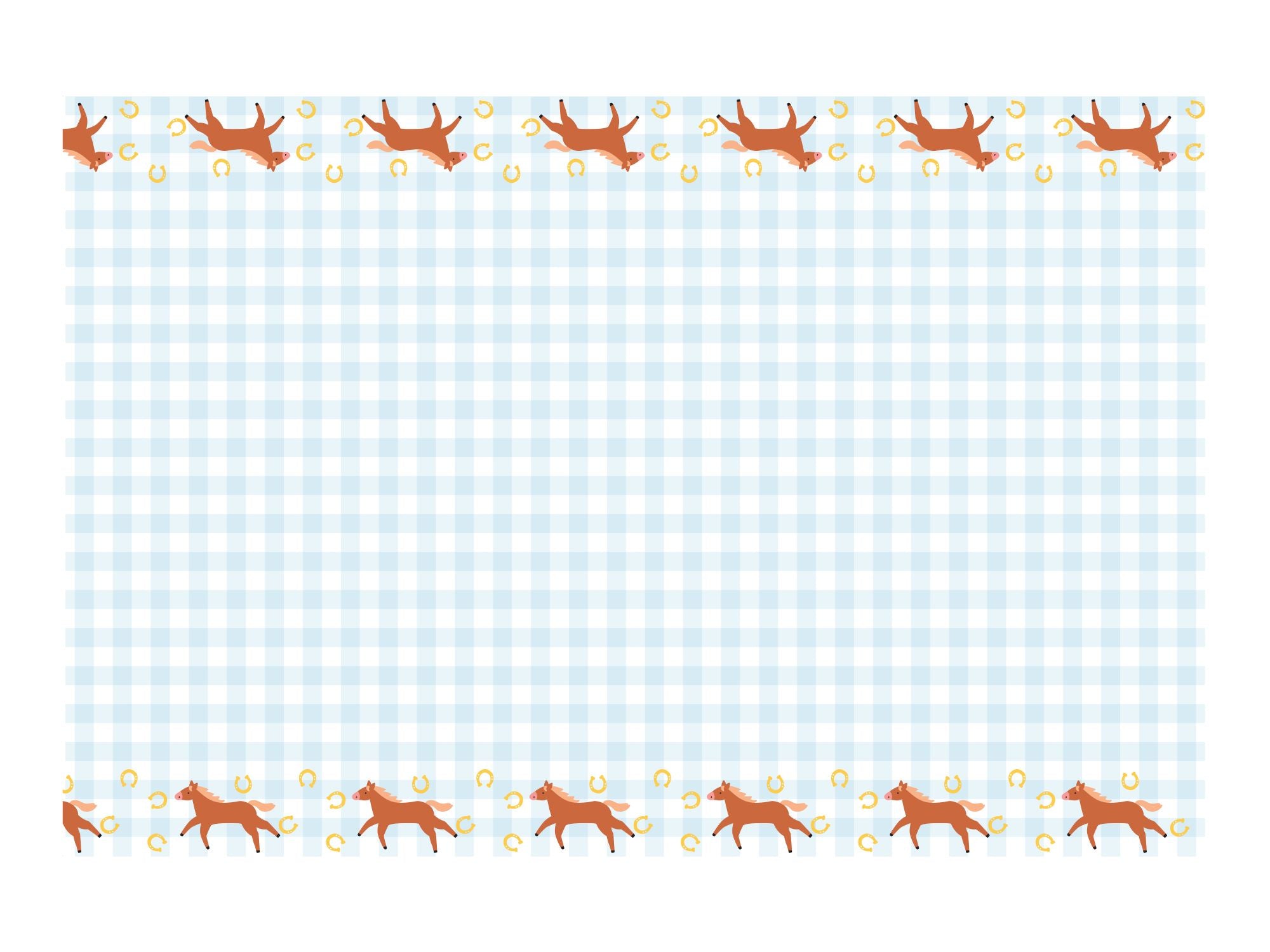 Gingham Blue Paper Tablecloth with Horses