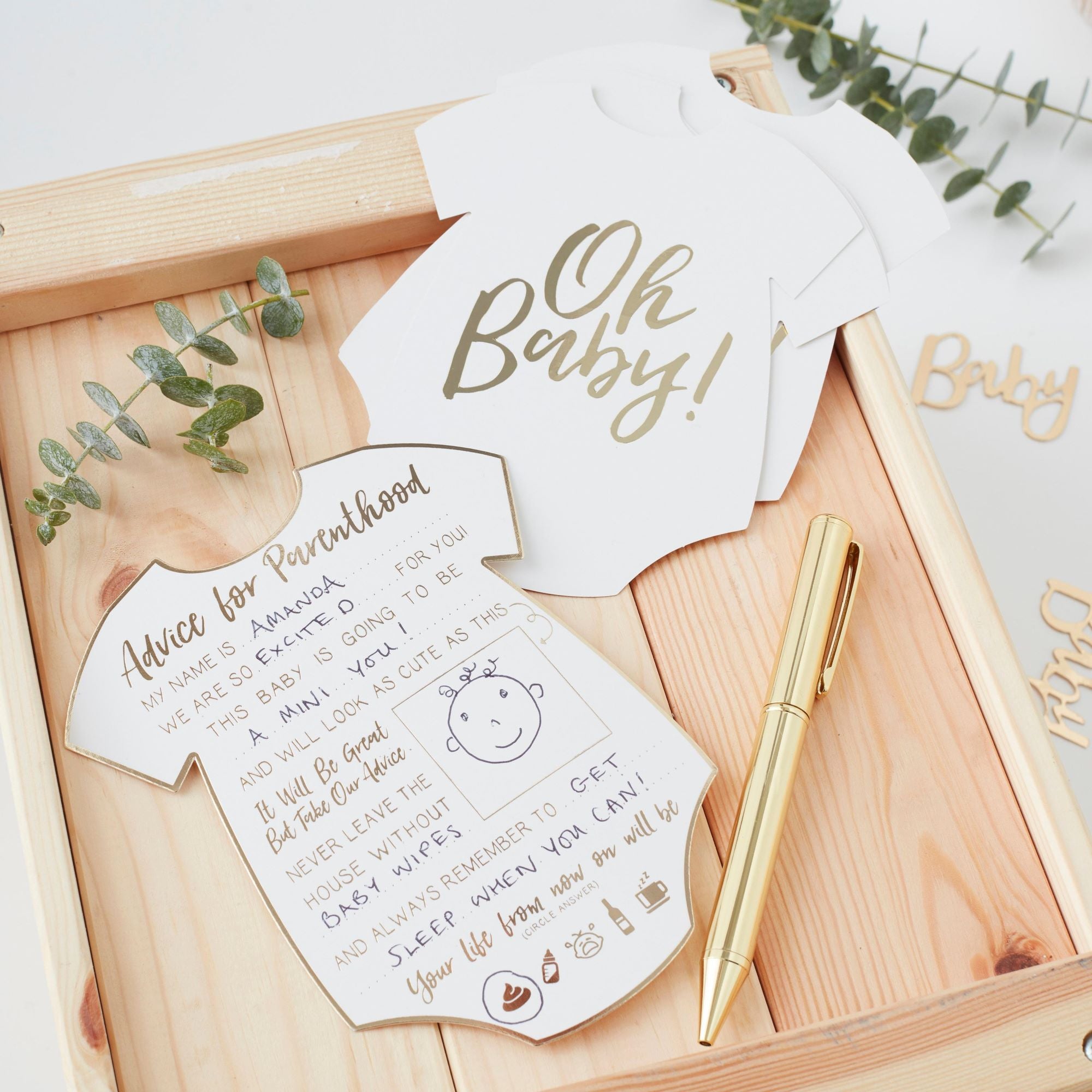 Gold Foiled Baby Shower Prediction Game Cards