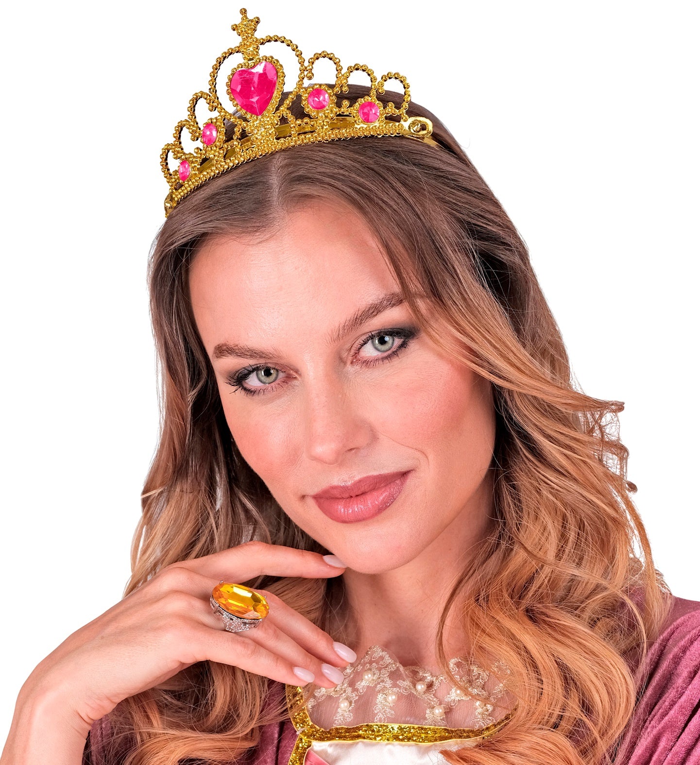 Gold Queen's Tiara with Pink Gems costume accessory