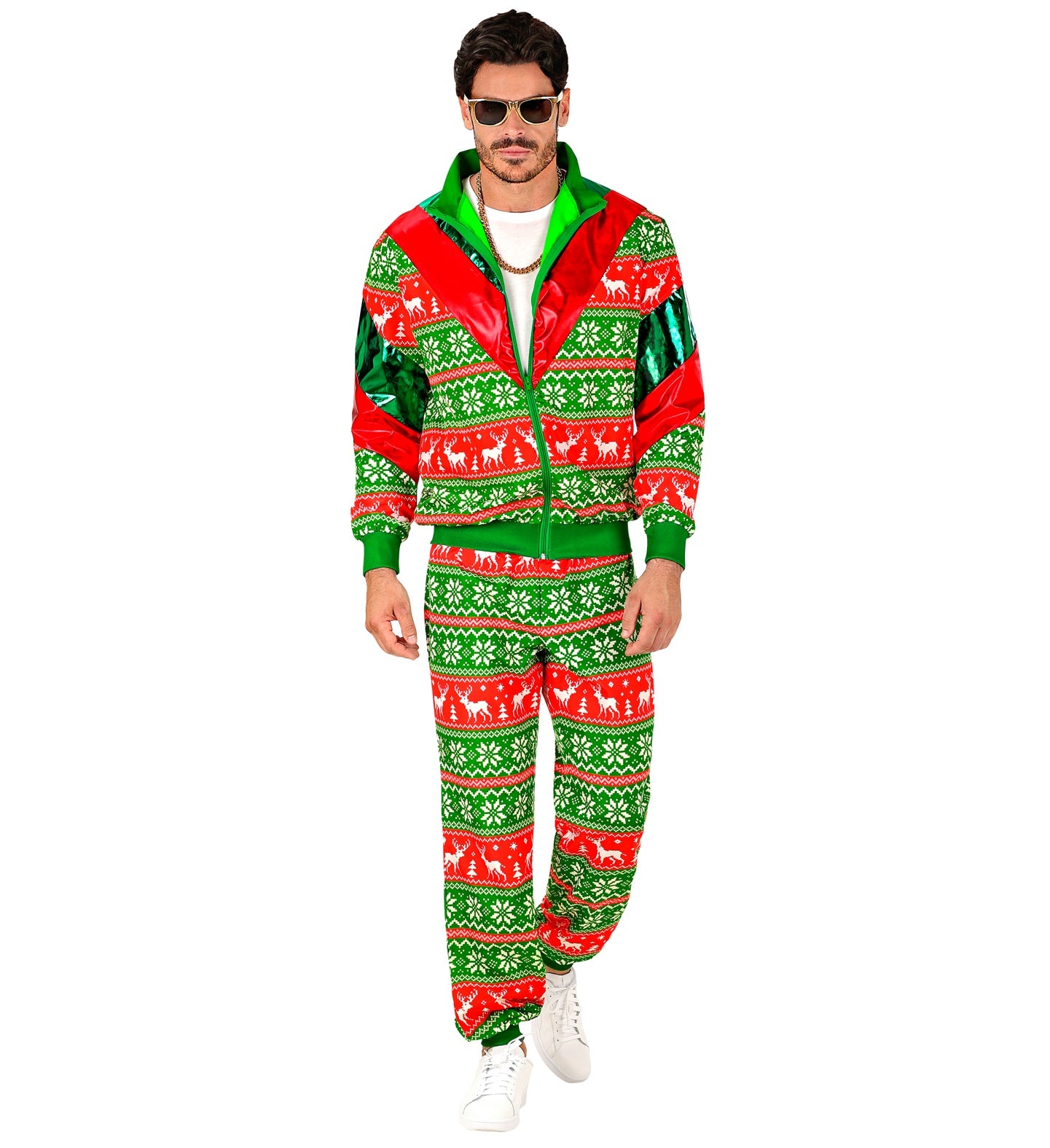 Men's Green Red Merry Christmas Tracksuit Costume