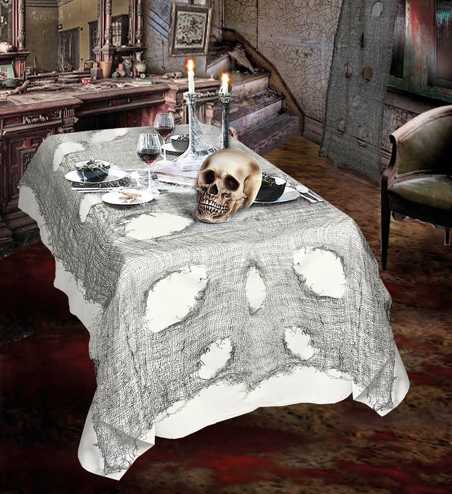 Grey Freaky Fabric Halloween Tablecloth