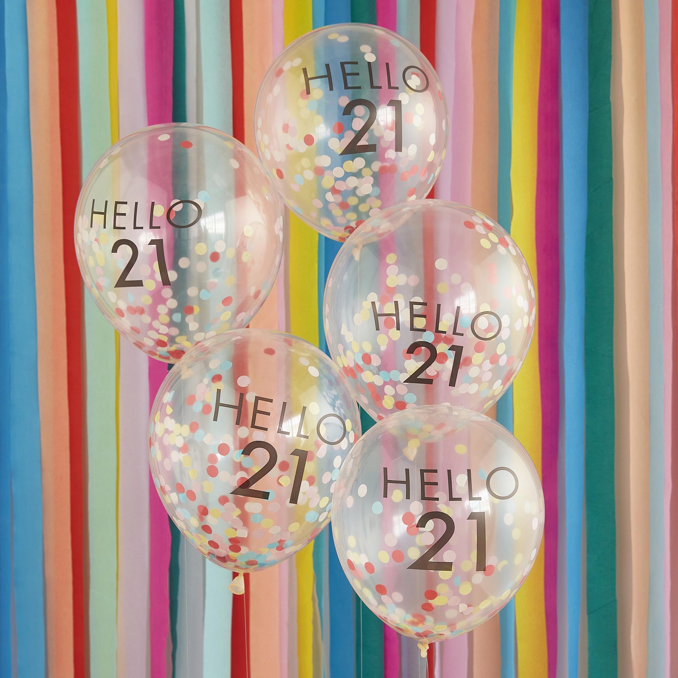 Hello 21 Rainbow Confetti 21st Birthday Balloons