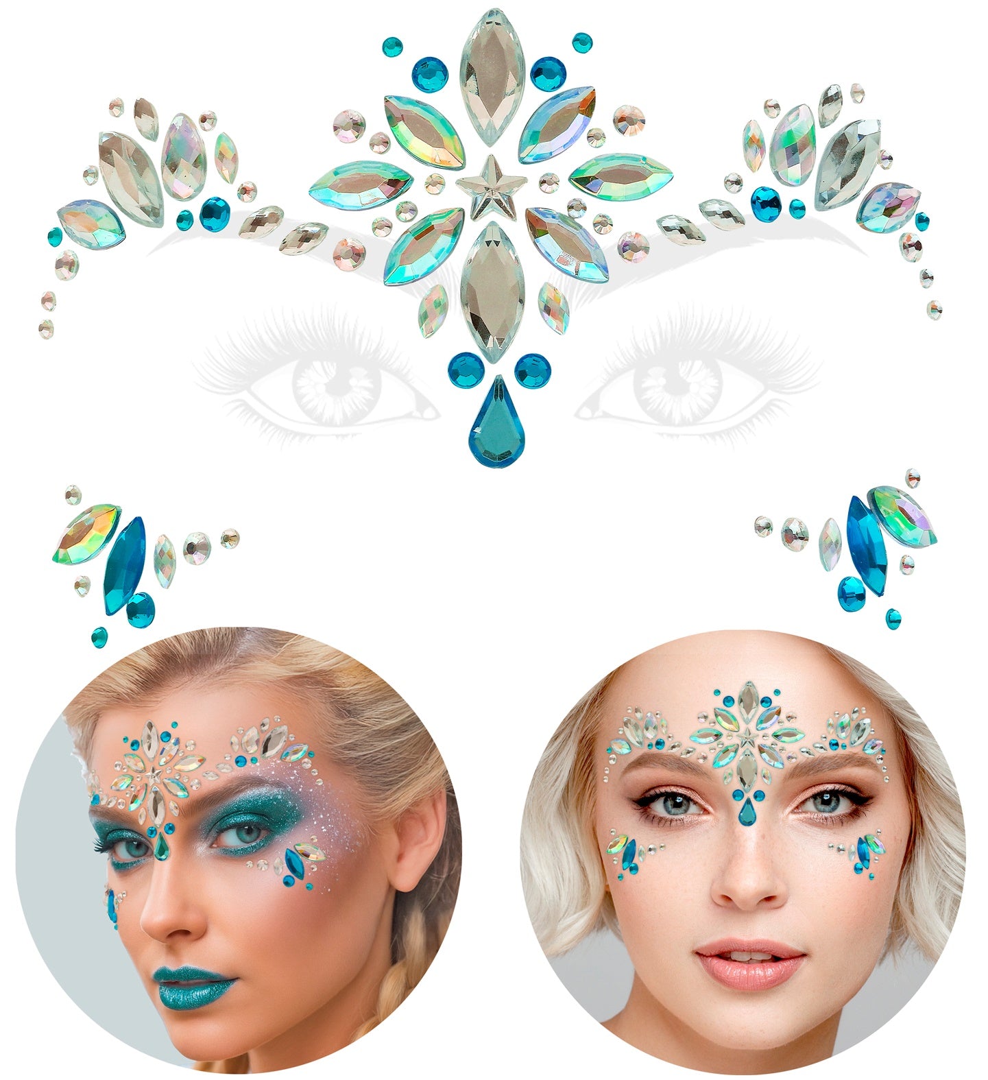 The complete Ice Princess Face Jewels self-adhesive set showing the forehead crown and accent pieces in original packaging.